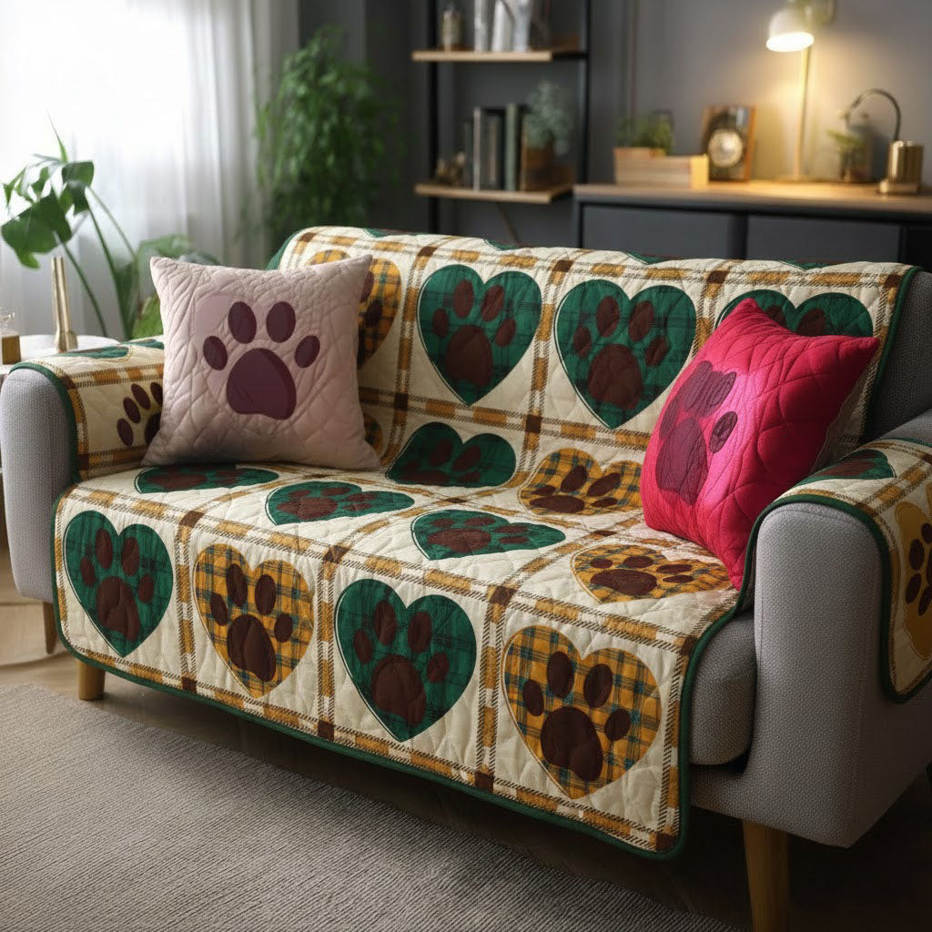 Forest Paw Hearts Quilted Sofa Cover Best Sectional Couch Covers Gifts For New Dog Owners