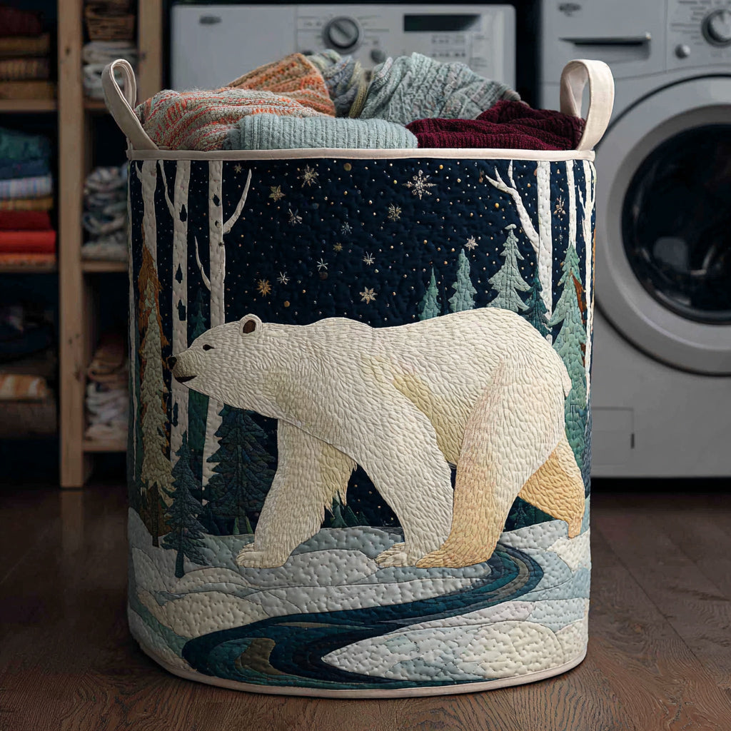 Forest Polar Bear Quilted Laundry Basket Premium Quilted Laundry Basket with Sturdy Handles
