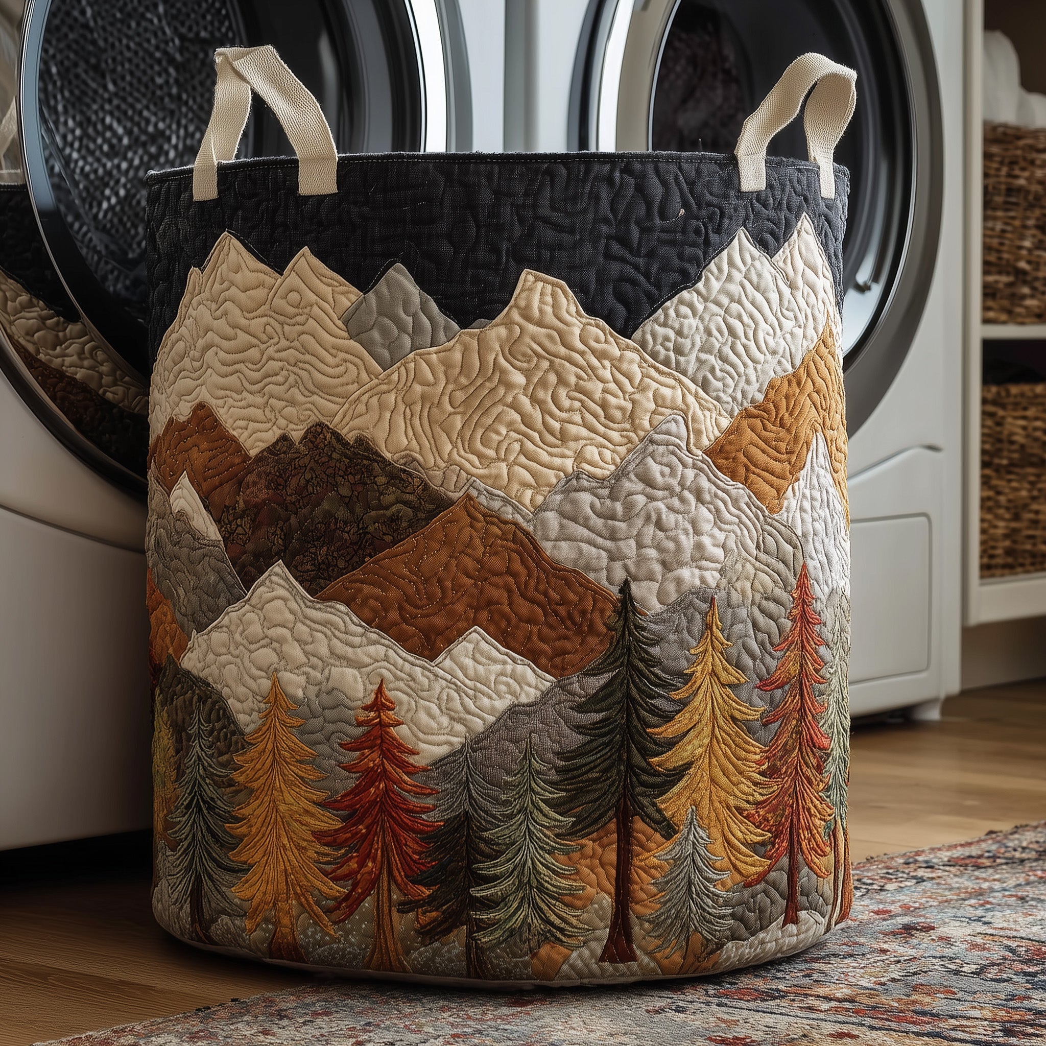 Forest Quilted Laundry Basket Fabric Clothes Basket Storage Present Gift For Mom