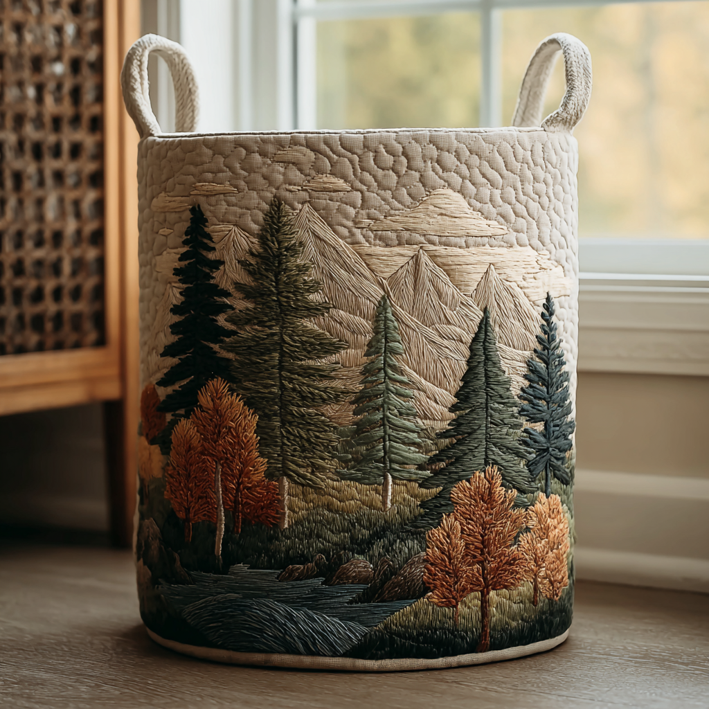 Forest Quilted Laundry Basket Home Comfort Gift Idea Featuring a Quilted Laundry Basket
