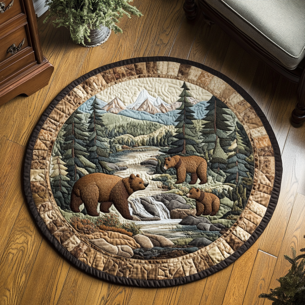 Forest Quilted Round Mat Outdoor Entryway Decor Presents For Bear Lovers