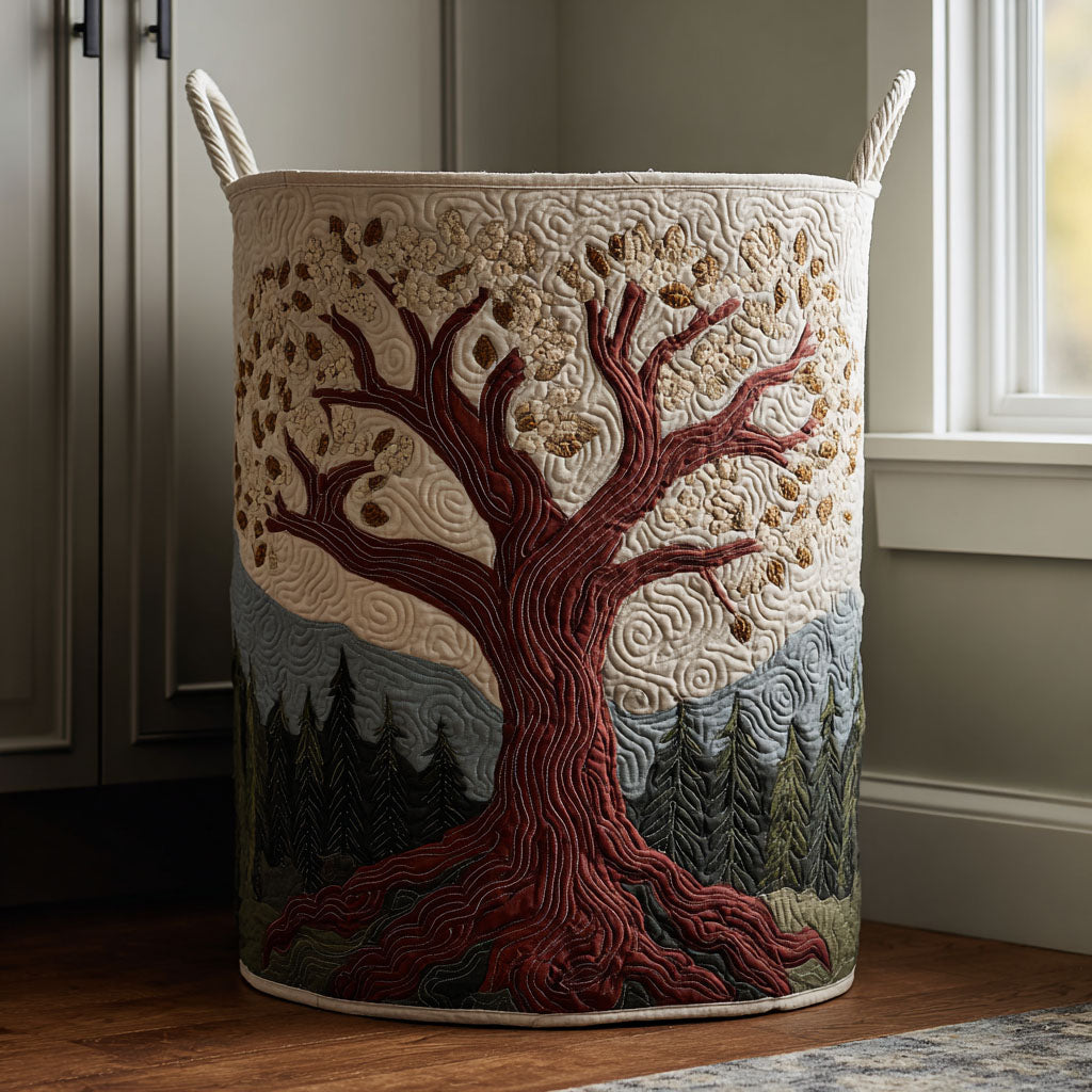 Forest Rise Quilted Laundry Basket Tree Of Life Washing Basket Nature Lovers Gift