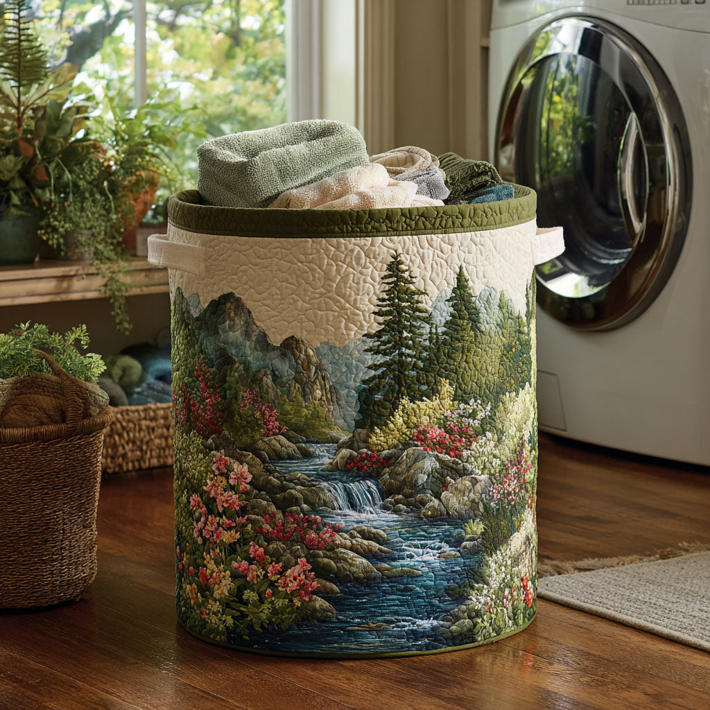 Forest Stream Quilted Laundry Basket Durable Quilted Laundry Basket for Home Organization