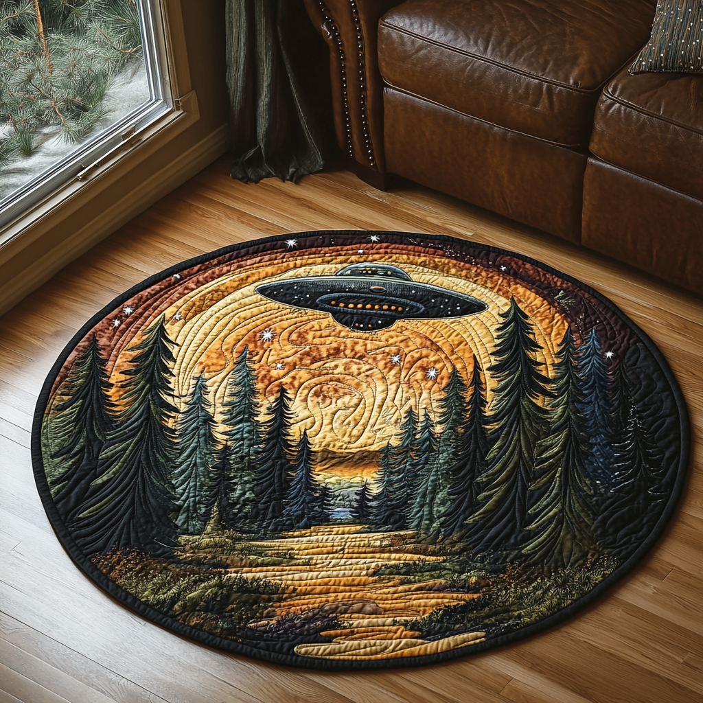 Forest UFO Quilted Round Mat Entry Way Ideas Tree Of Life Gifts For Grangarents