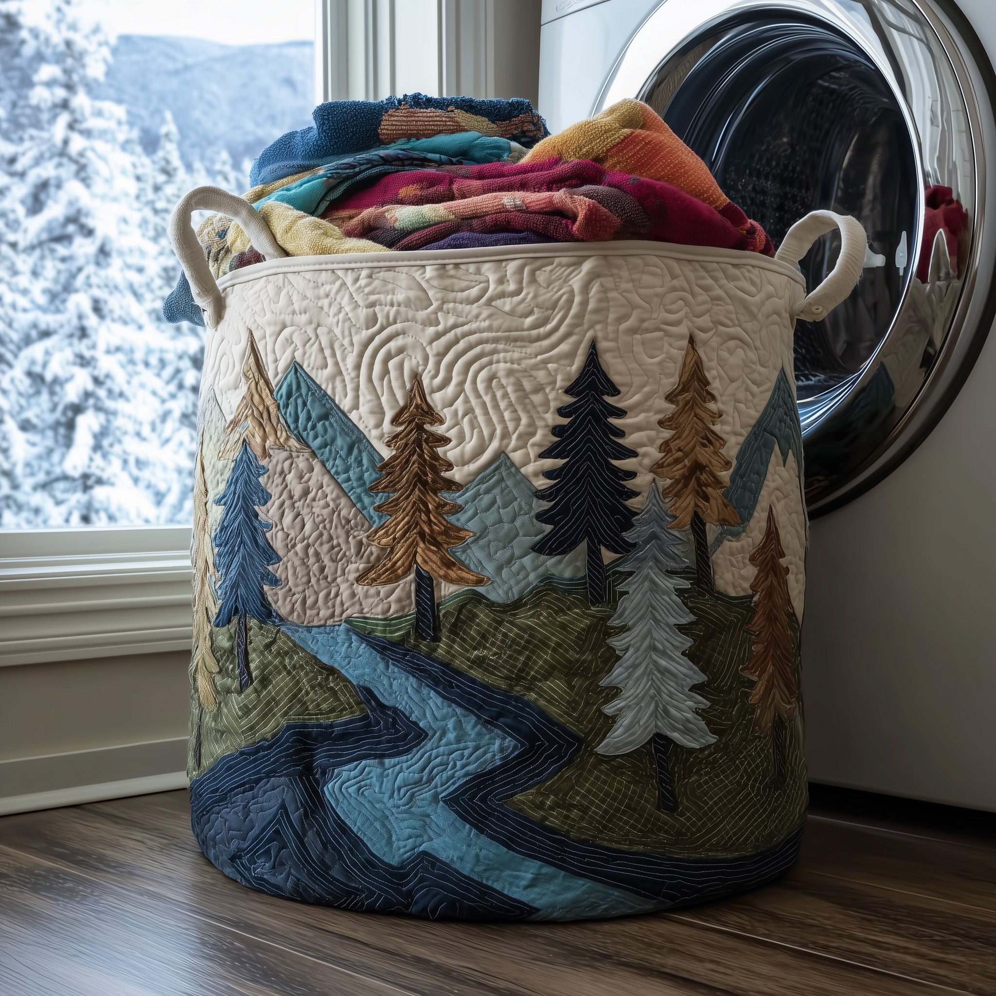 Forest Vibe Quilted Laundry Basket Fabric Clothes Basket Storage Gift For Nature Fans