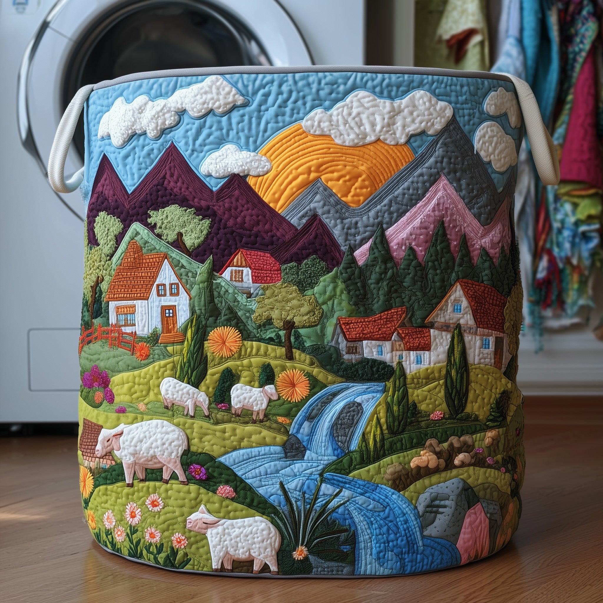 Forest Village Quilted Laundry Basket Fabric Clothes Basket Storage GIft For Her