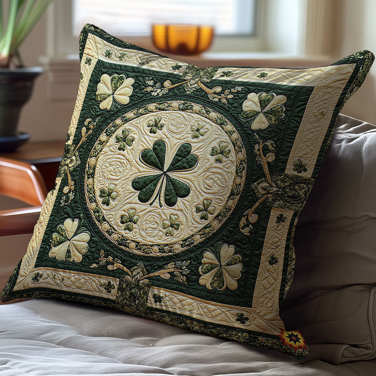 Four Leaf Clover Quilt Pillow Case Square Pillow Cover St Patricks Day Sign Ideas