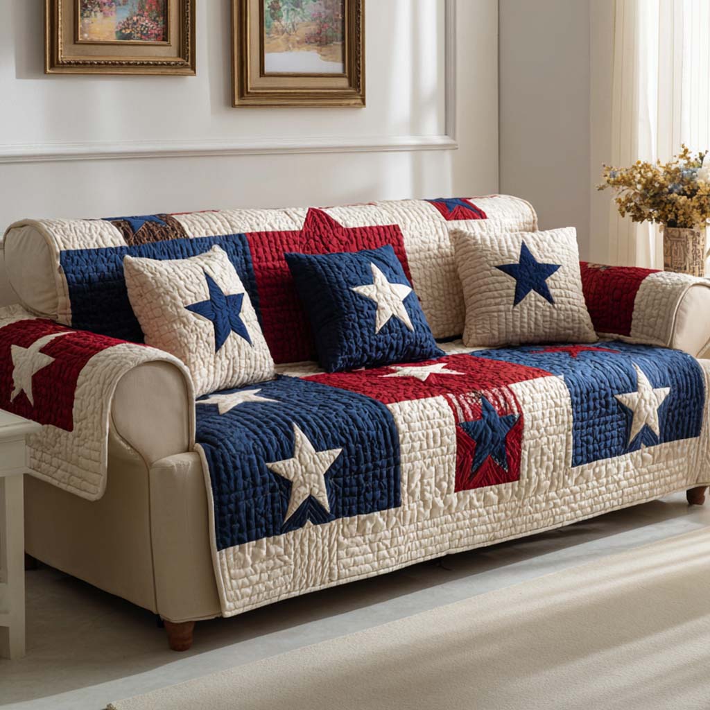Freedom Patch Quilted Sofa Cover Living Room Decor Ideas Texas Themed Gifts