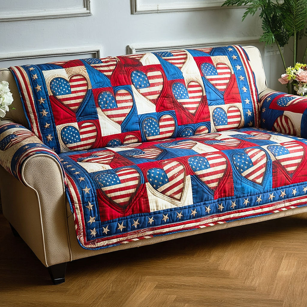Freedom Patch Quilted Sofa Cover Sofa Protector Cover 4Th Of July Gifts
