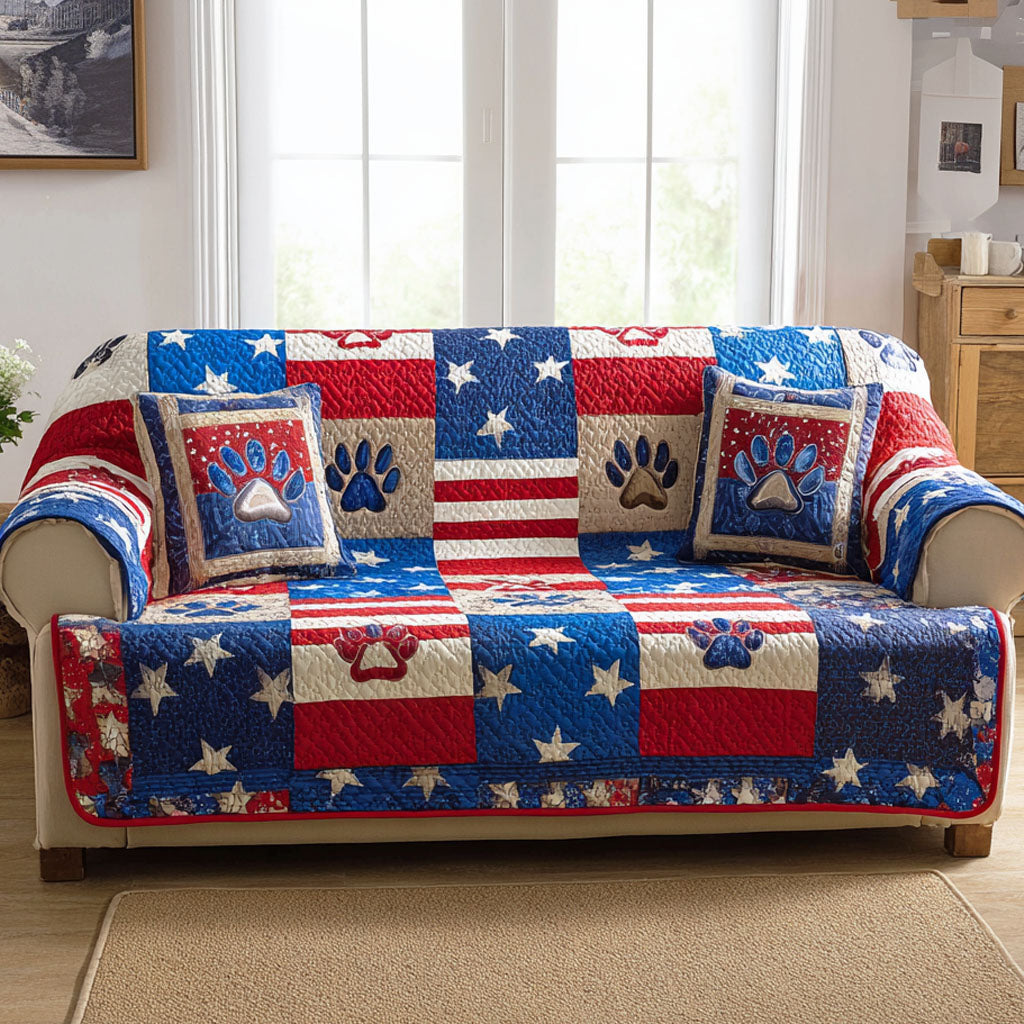 Freedom Paws Quilted Sofa Cover Couch Cushion Covers Independence Day Gift