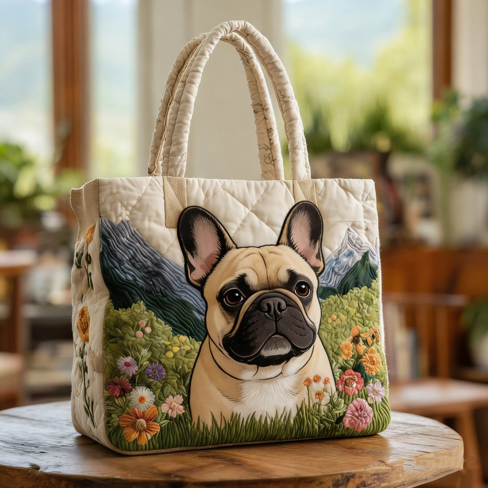 French Bulldog Quilted Tote Bag Spring Floral Dog Totes Cute French Bulldog Mom Gifts