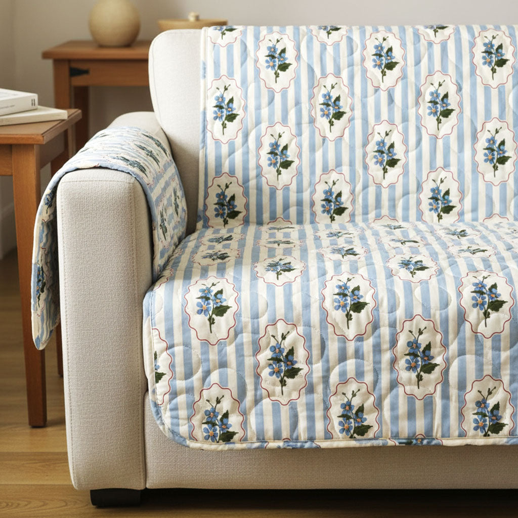 French Stripe Quilted Sofa Cover Living Room Decor Birthday Presents For Mum