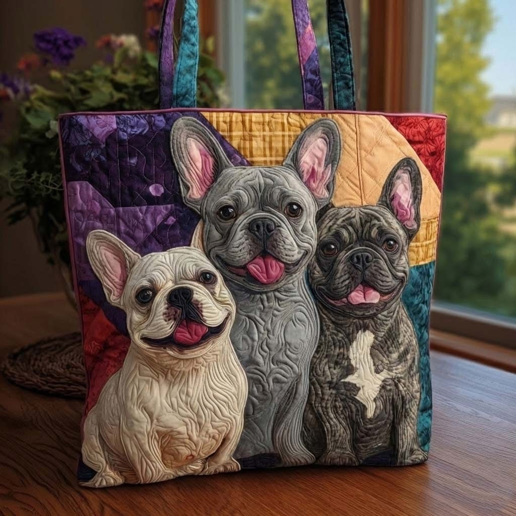 Frenchie Bulldog Quilted Tote Bag Cute Animal Tote Bag Gifts For Frenchie Bulldog Lovers