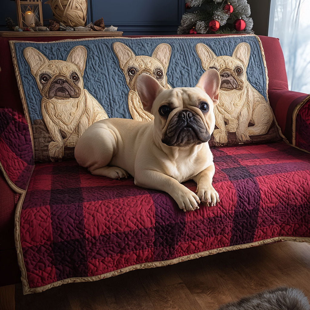 Frenchie Dreamland Quilted Sofa Cover Christmas Living Decor Christmas Gifts For Dog Lovers