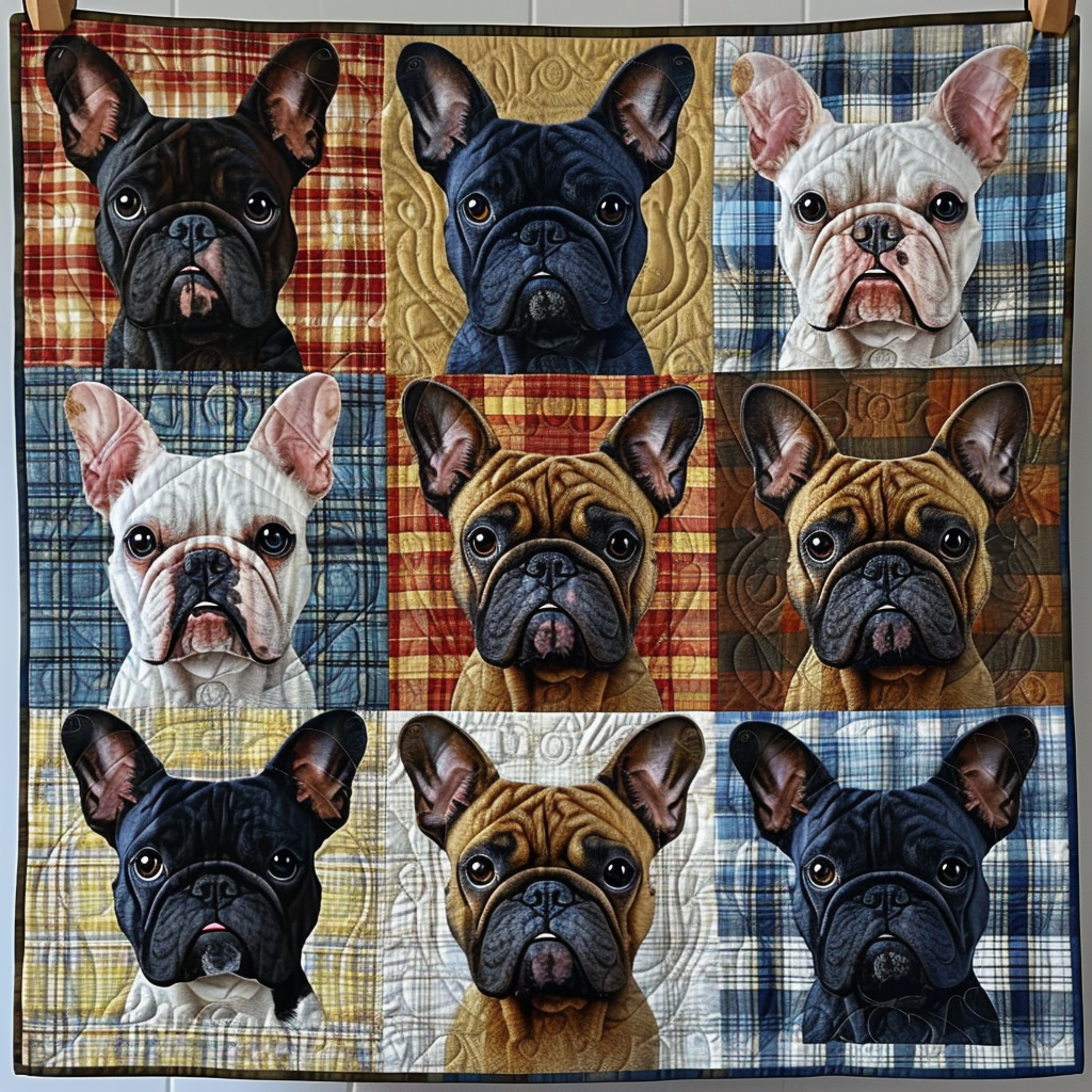 Frenchie Portraits Quilted Blanket Comforter Sets Gift Ideas For Bulldog Lovers