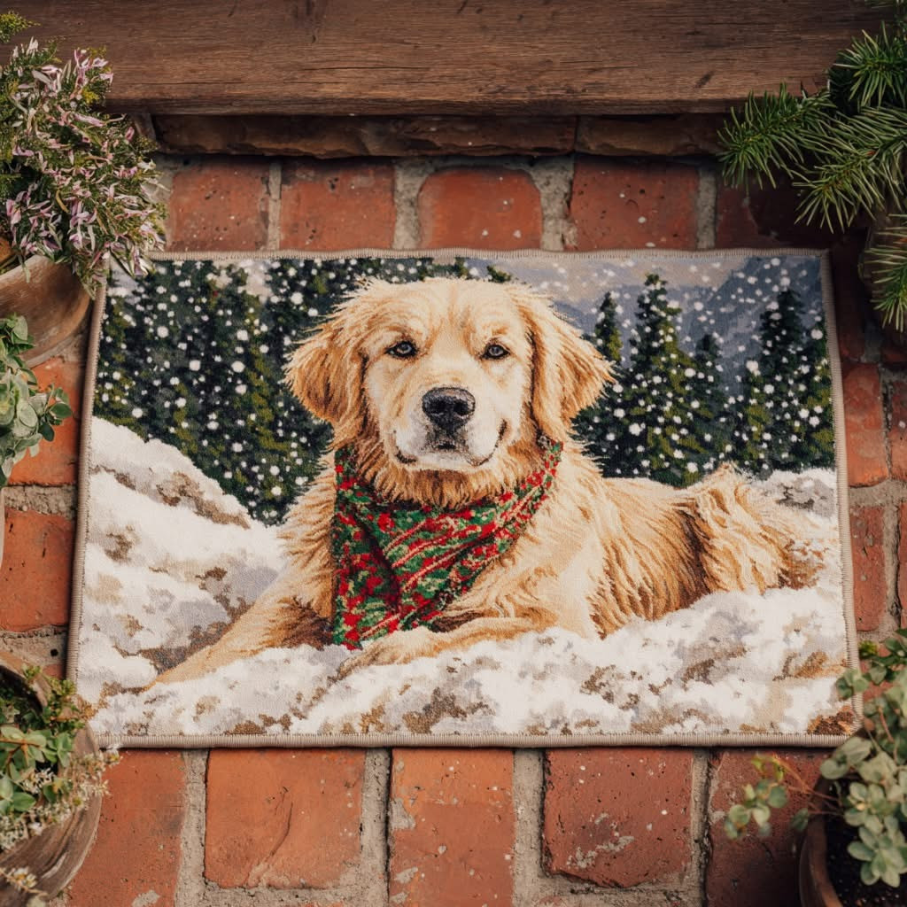 Friendly Golden Retriever Christmas Doormat Xmas Home Decor Gifts For Dog Lovers