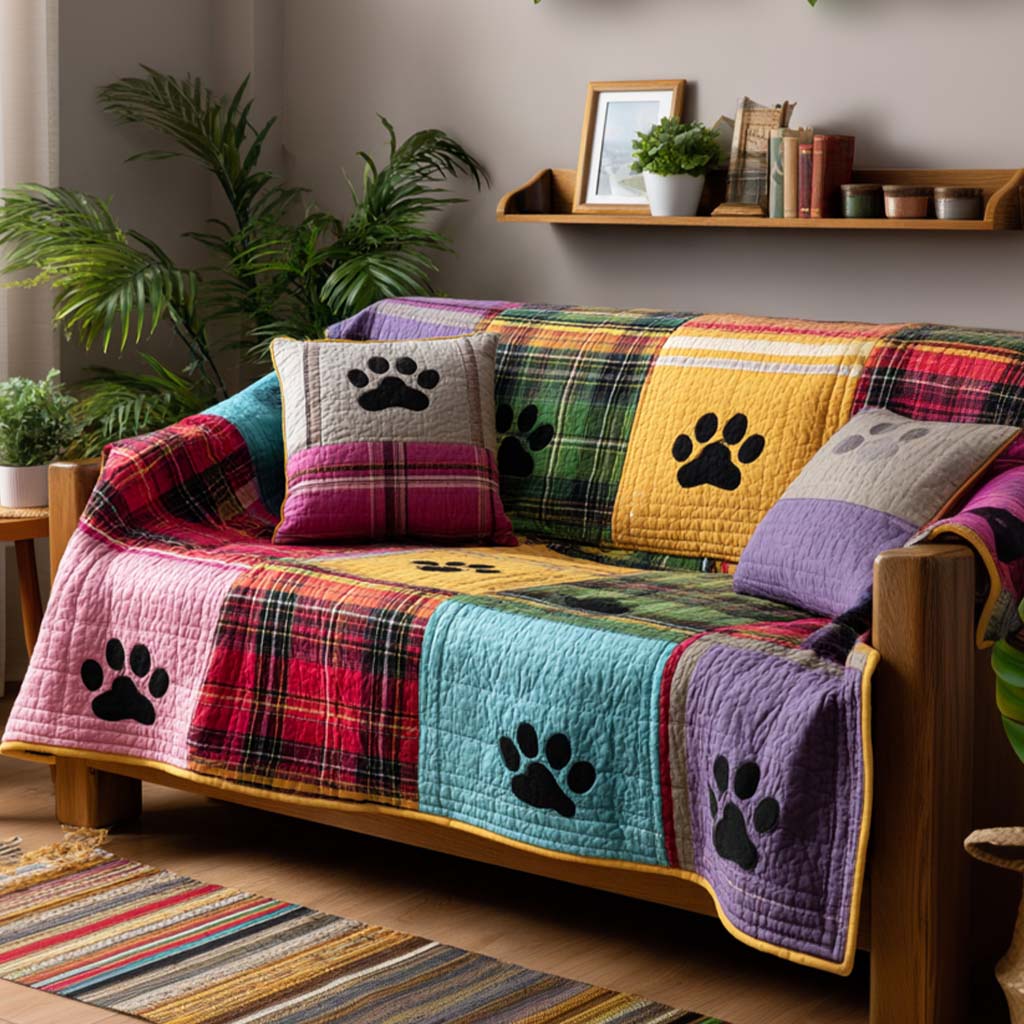 Friendly Paw Quilted Sofa Cover Cute Sofa Slipcovers Great Gift For Dog Owners