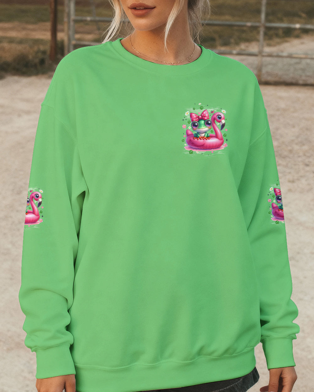 Frog Be You The World Will Adjust Sweatshirt Colorful Frog With Flamingo Bow Gift For Sister - Image 2