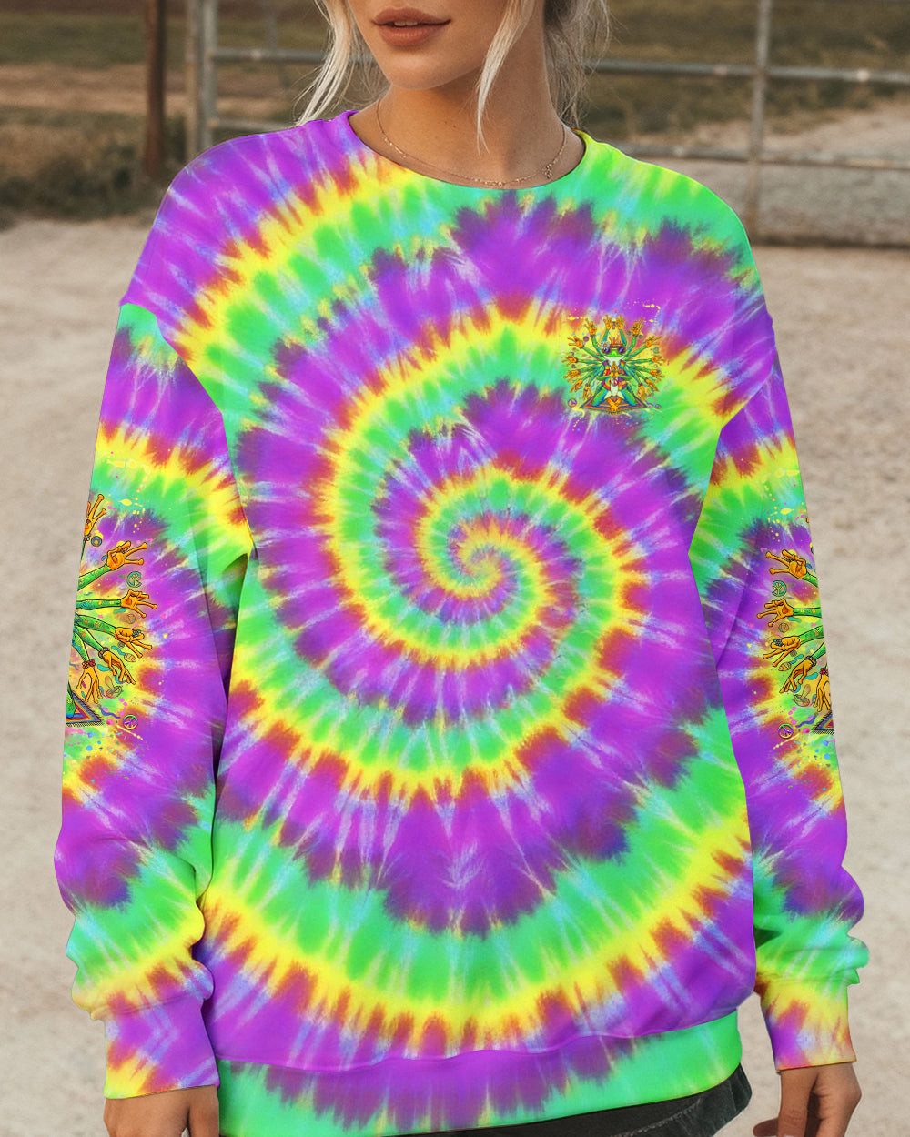 Frog Be You The World Will Adjust Sweatshirt Colorful Tie-Dye Frog With Peace Signs For Wife - Image 2