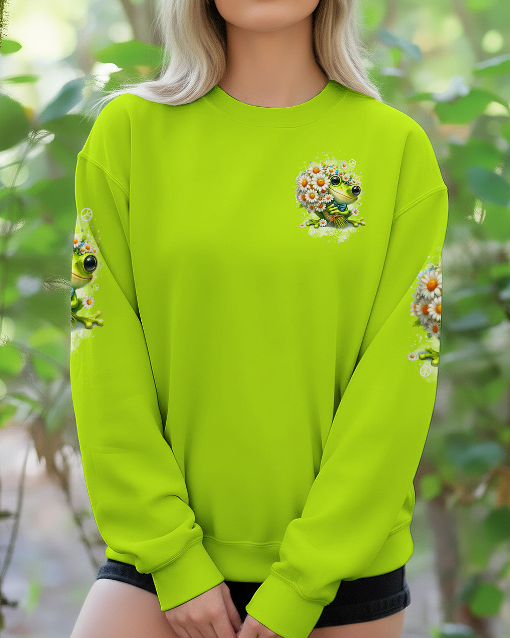 Frog Be You The World Will Adjust Sweatshirt Cute Frog With Daisy Peace Sign Gift For Wife - Image 2
