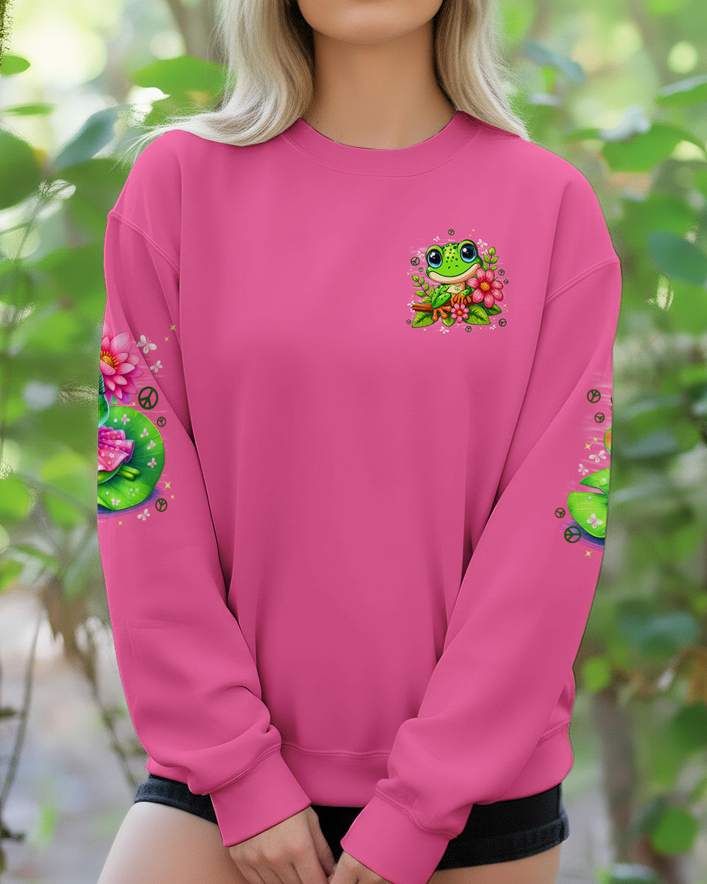 Frog Be You The World Will Adjust Sweatshirt Cute Frog With Flowers Peace Sign Present Ideas - Image 2