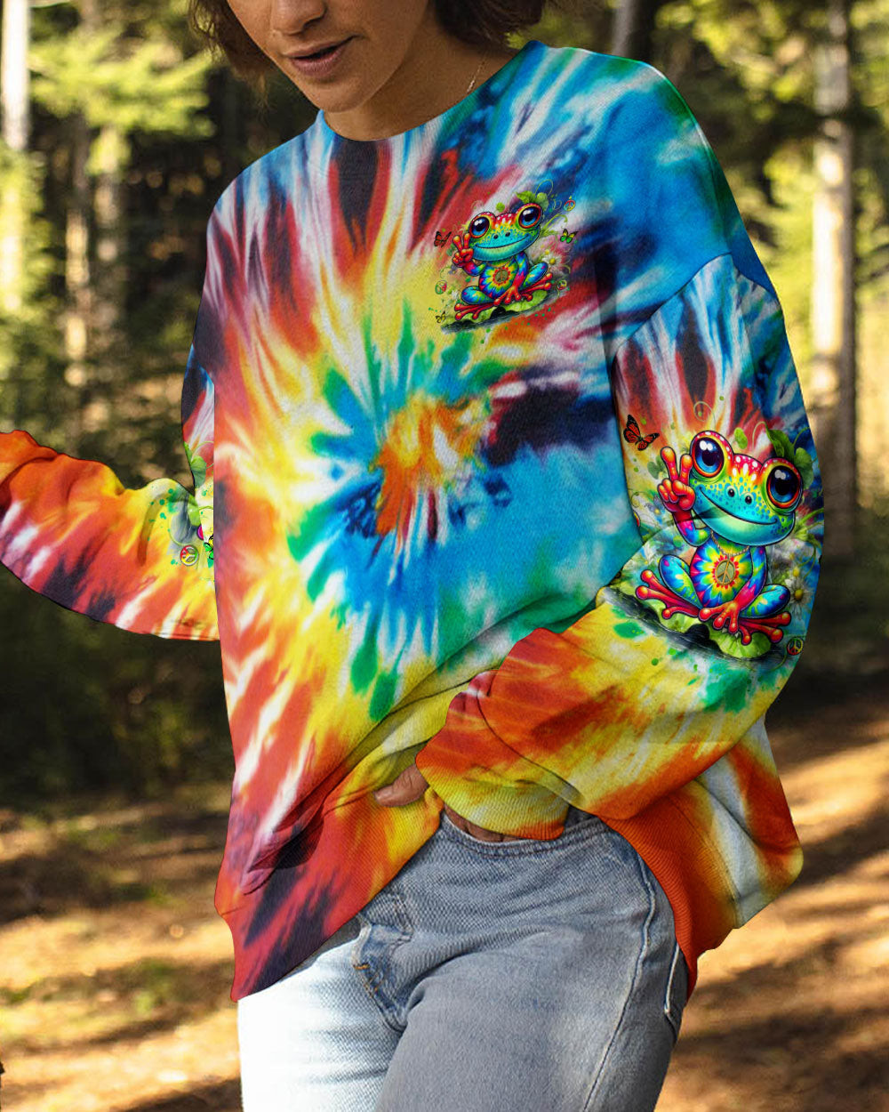 Frog Be You The World Will Adjust Sweatshirt Tie-Dye Frog With Peace Signs Unique For Daughter - Image 2