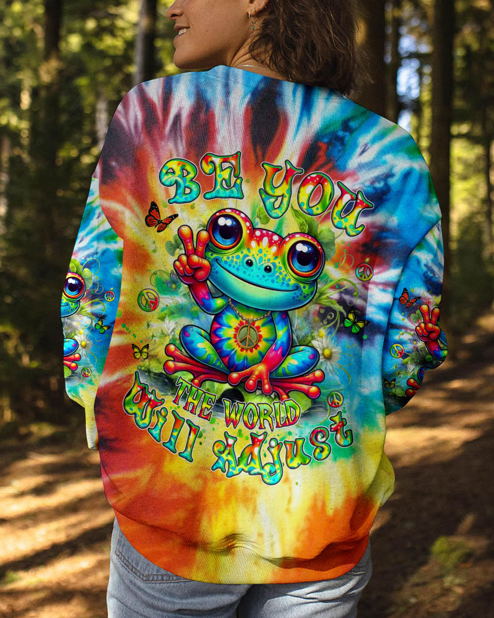 Frog Be You The World Will Adjust Sweatshirt Tie-Dye Frog With Peace Signs Unique For Daughter