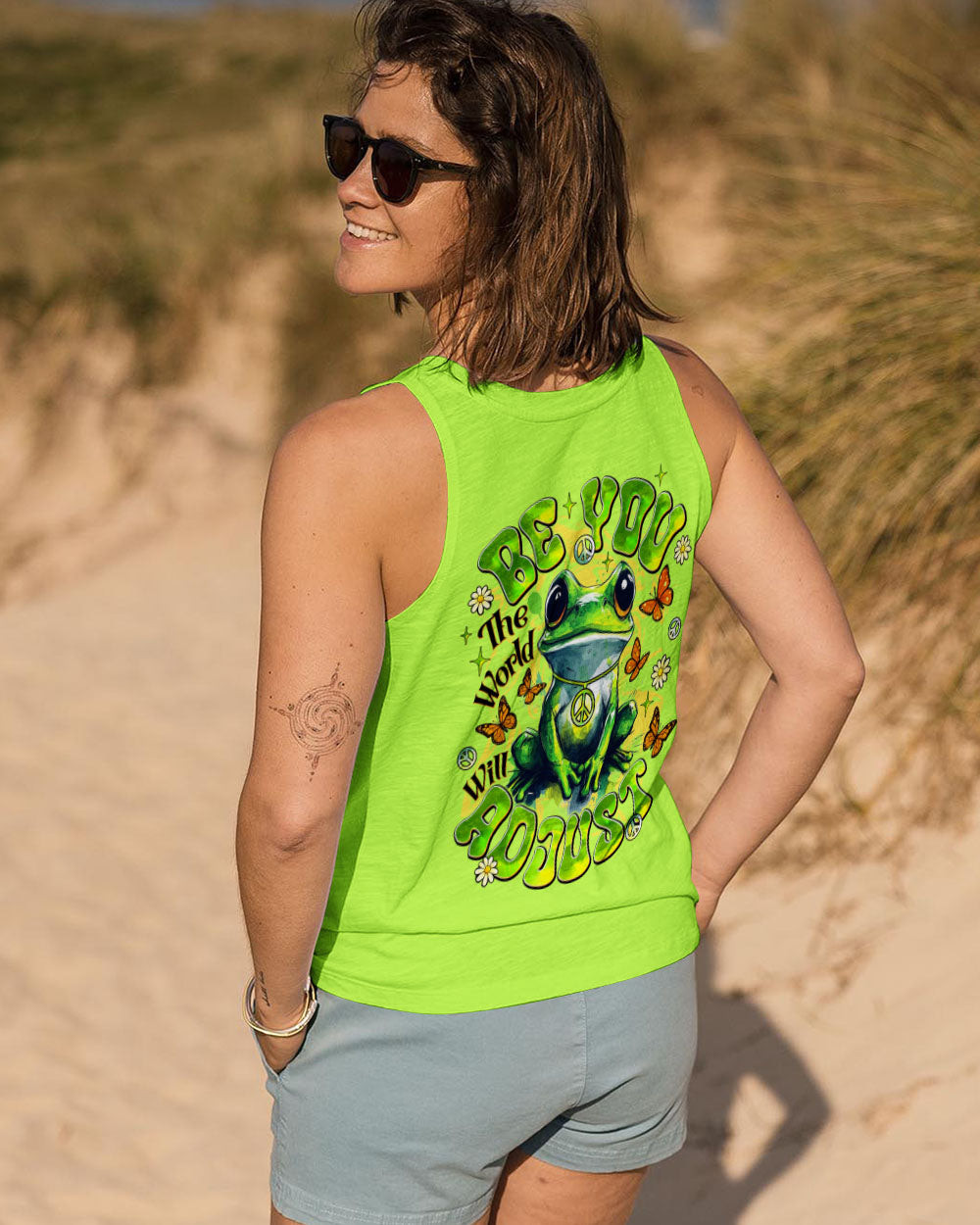 Frog Be You The World Will Adjust Tank Top Colorful Frog Flower Peace Sign Gift For Daughter