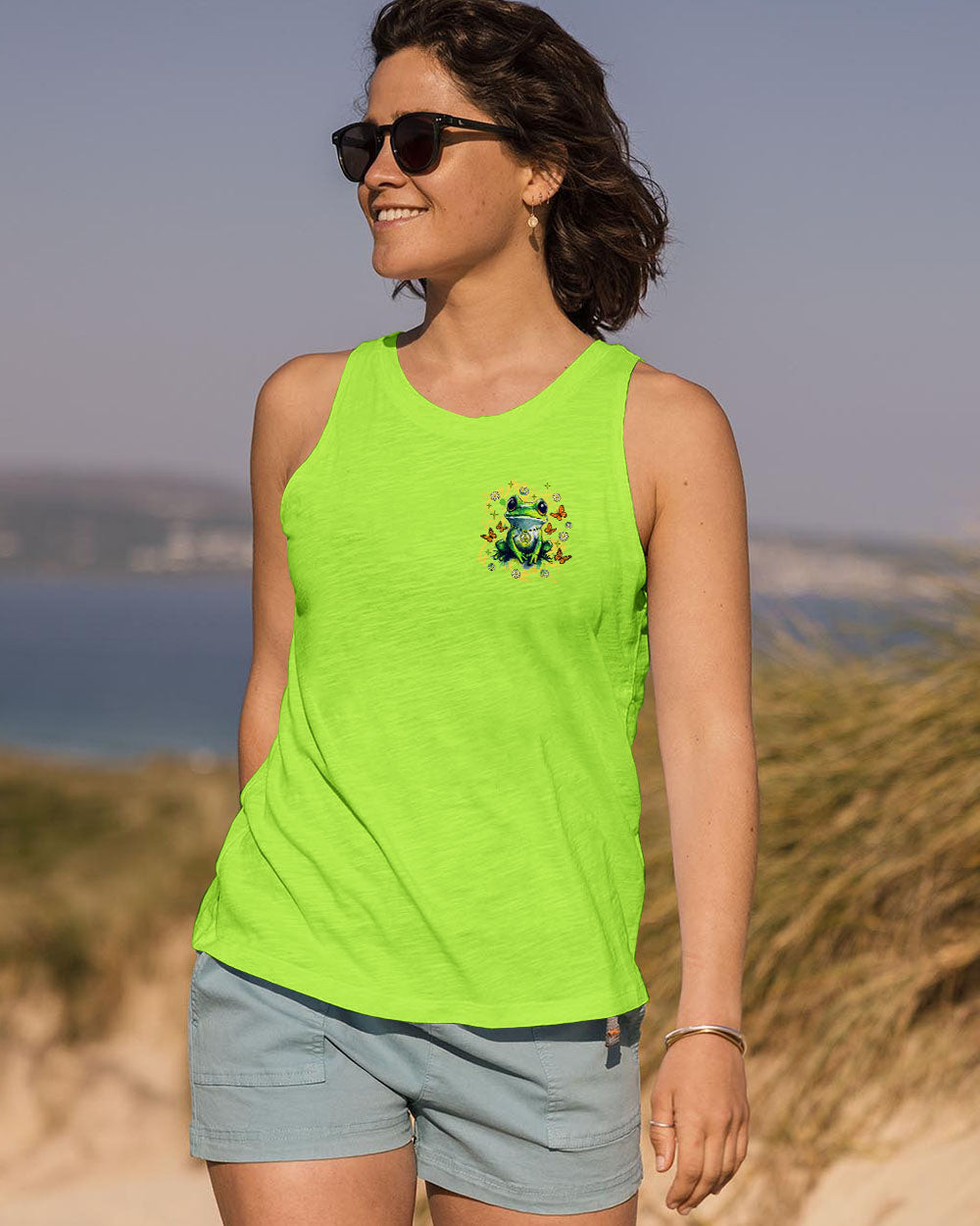 Frog Be You The World Will Adjust Tank Top Colorful Frog Flower Peace Sign Gift For Daughter - Image 2