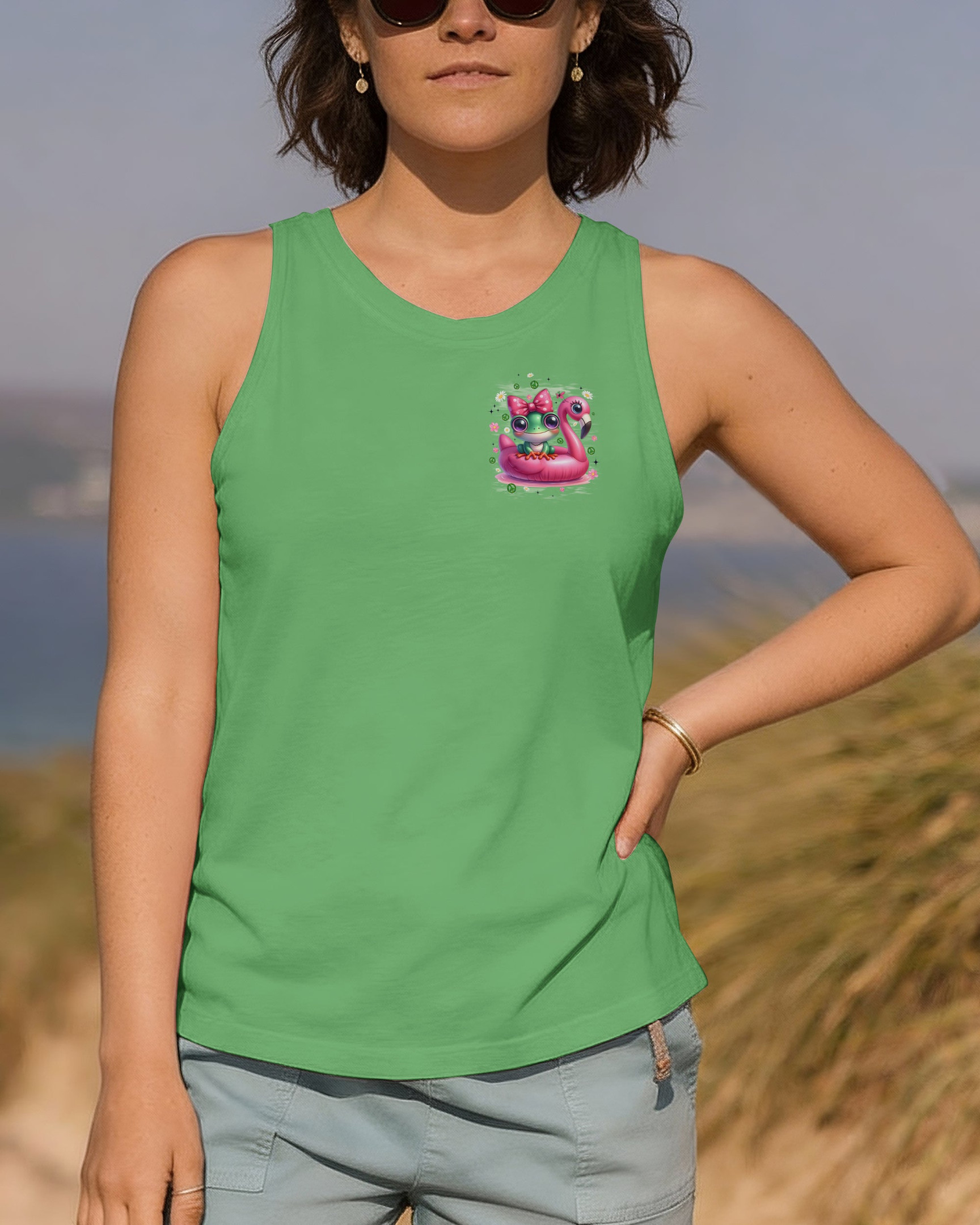Frog Be You The World Will Adjust Tank Top Colorful Frog With Flamingo Bow Tee Gift For Sister - Image 2
