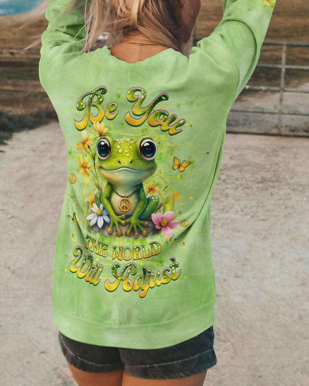 Frog Be You The World Will Adjust Tie Dye Sweatshirt Cute Frog With Peace Sign For Wife
