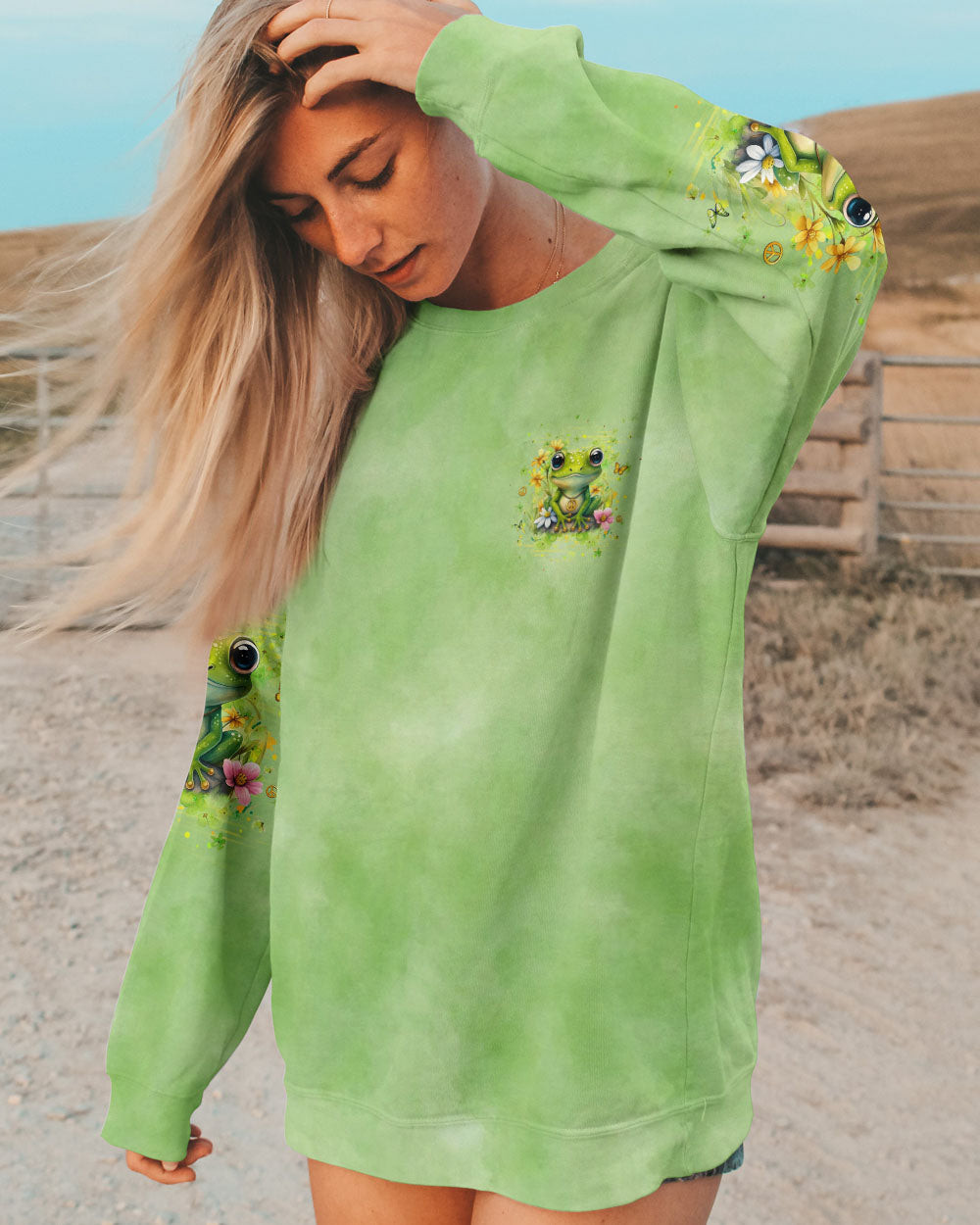 Frog Be You The World Will Adjust Tie Dye Sweatshirt Cute Frog With Peace Sign For Wife - Image 2