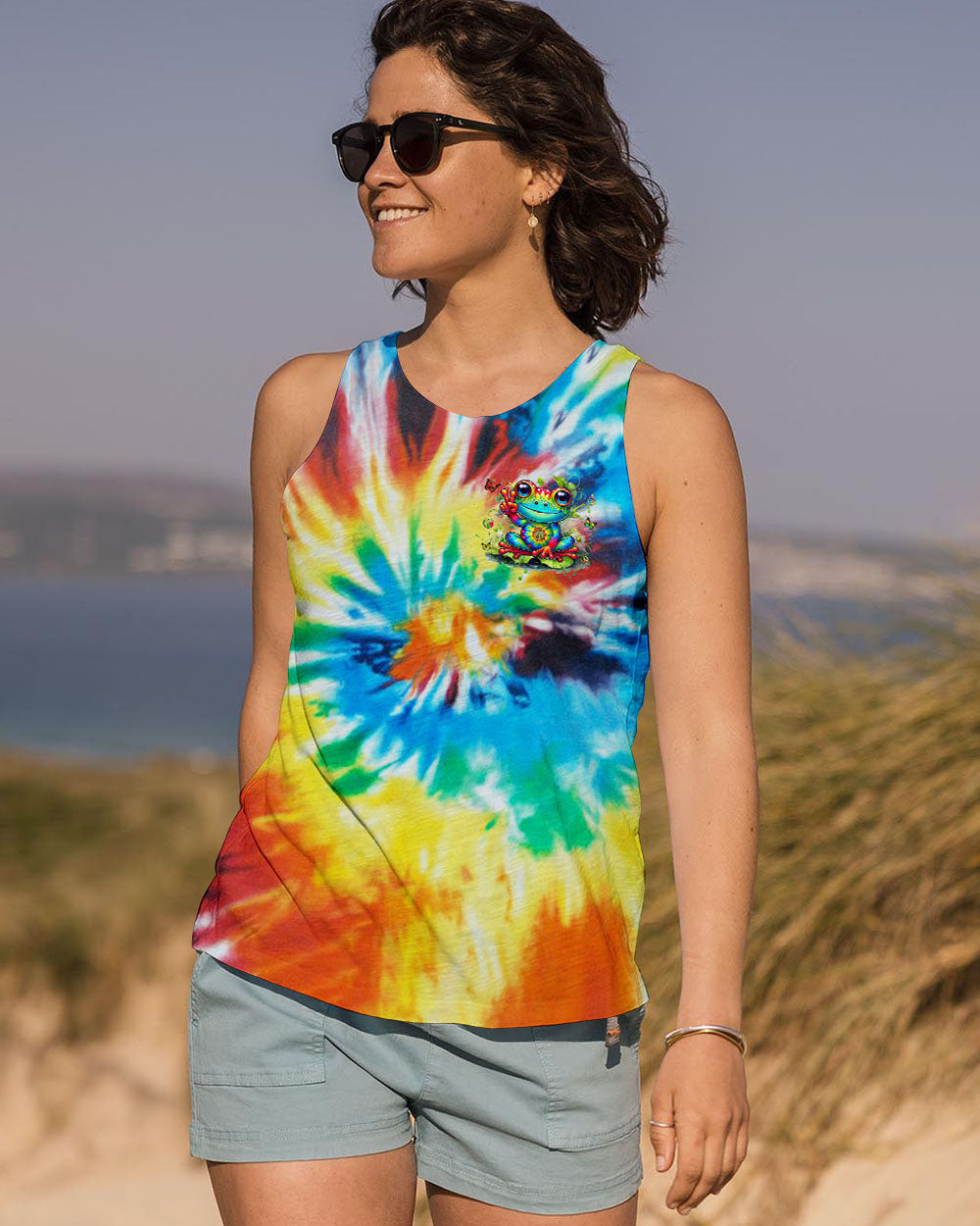 Frog Be You The World Will Adjust Tie Dye Tank Top Inspirational Quote Merch Perfect For Her - Image 2