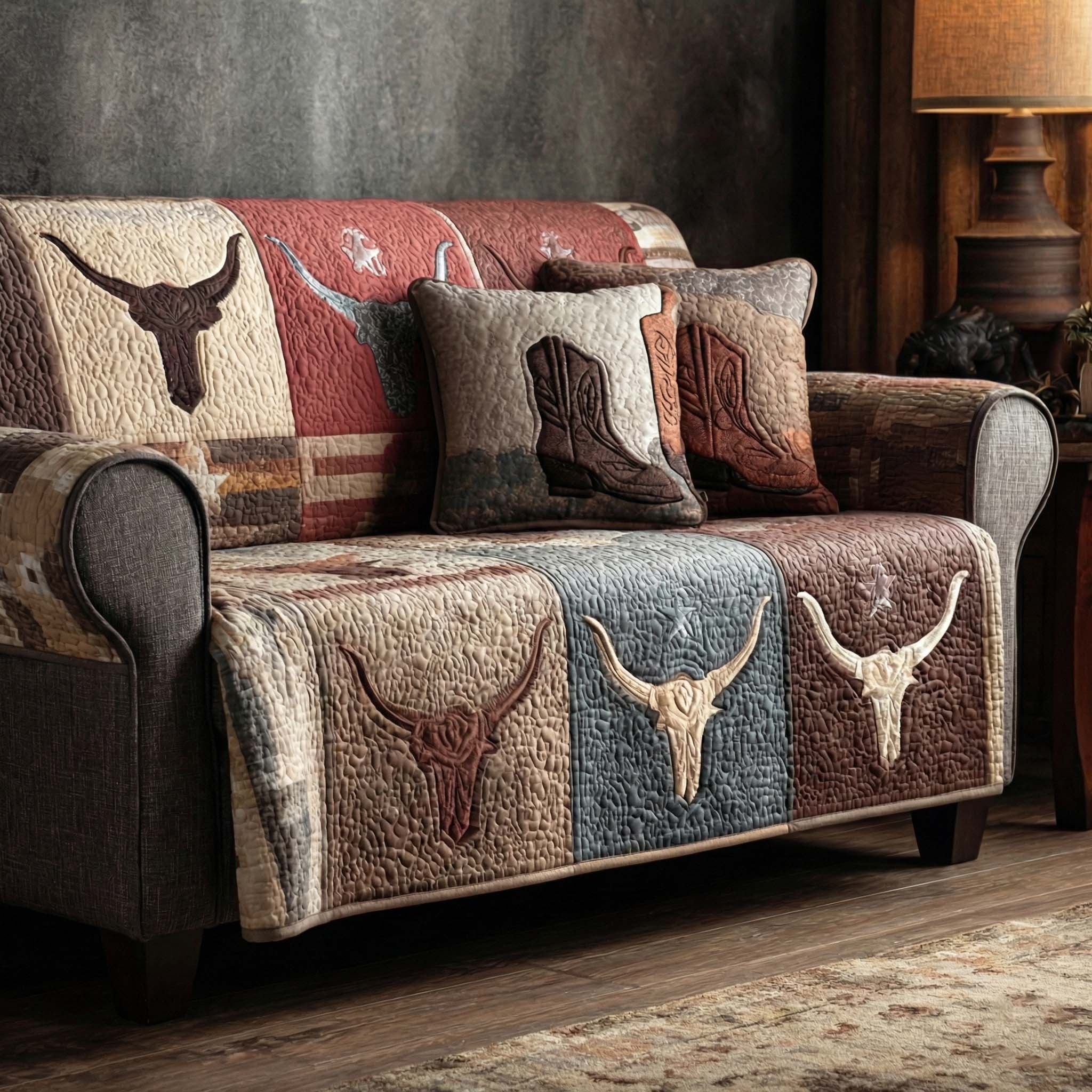 Frontier Cattle Quilted Sofa Cover Sofa Saver Covers Gift Delivery Texas
