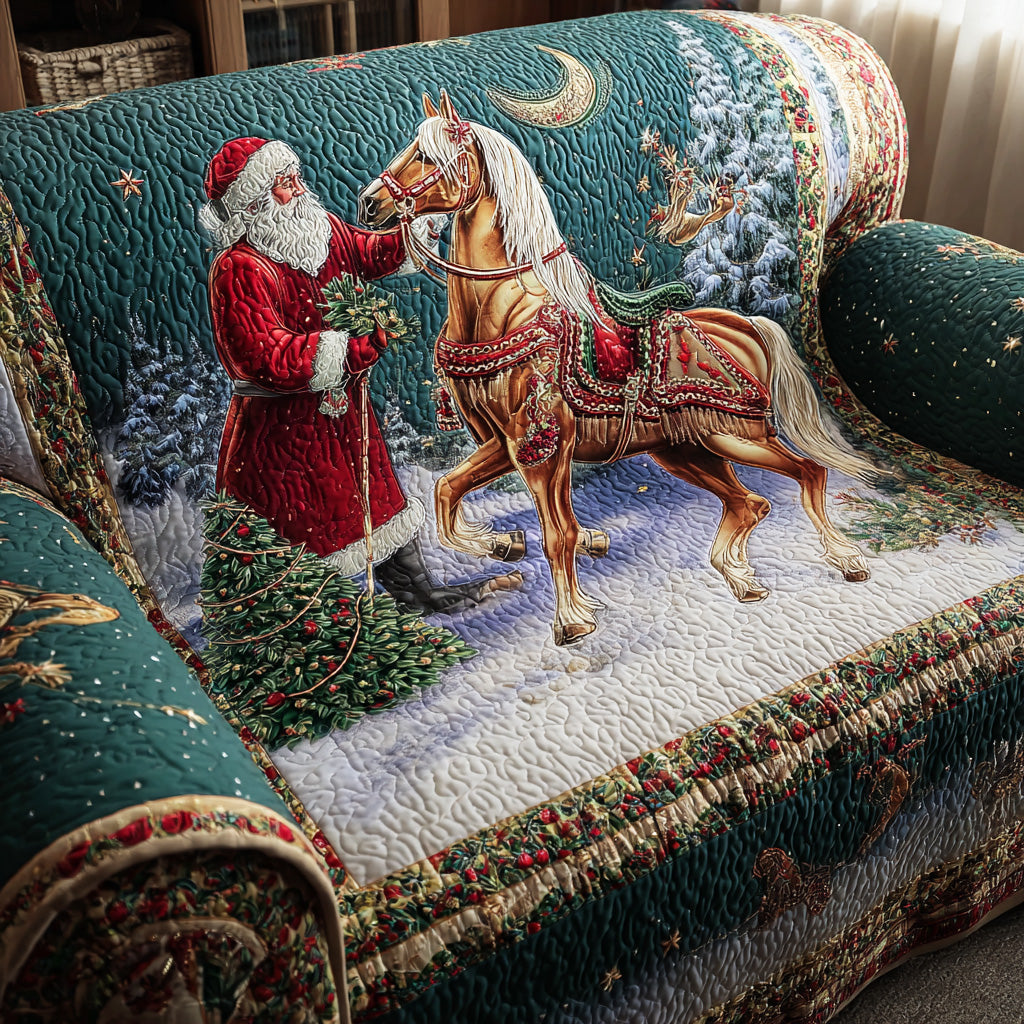 Frosted Mane Quilted Sofa Cover Christmas Living Room Decor Best Christmas Gifts For Horse Lovers