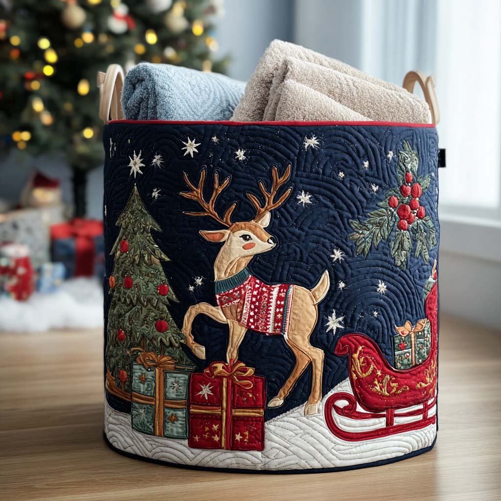 Frostlight Reindeer Quilted Laundry Basket Thoughtful Quilted Basket Gift for Home Essentials