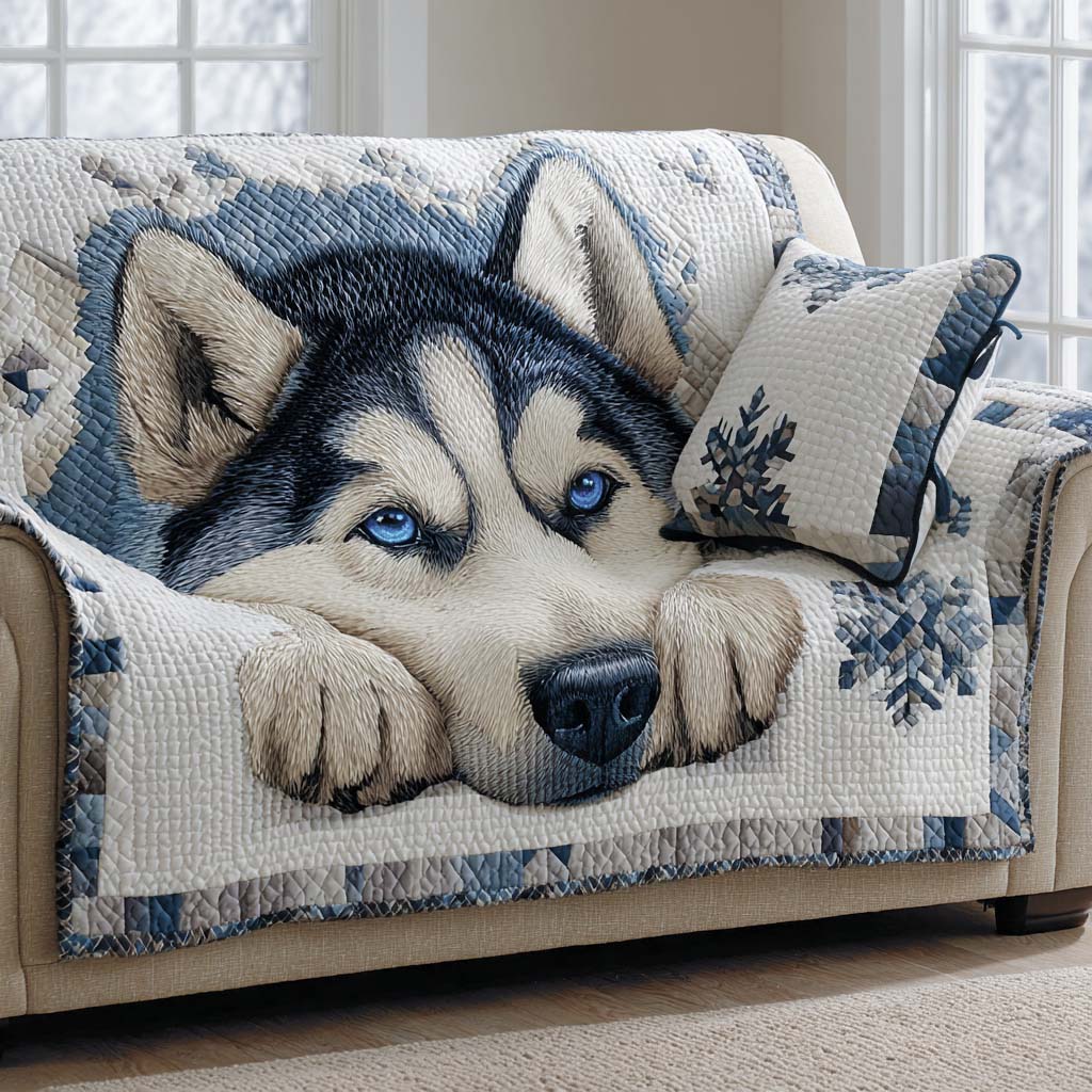 Frosty Dreamer Quilted Sofa Cover Winter Living Room Decor Christmas Gift Ideas For Dog Owners