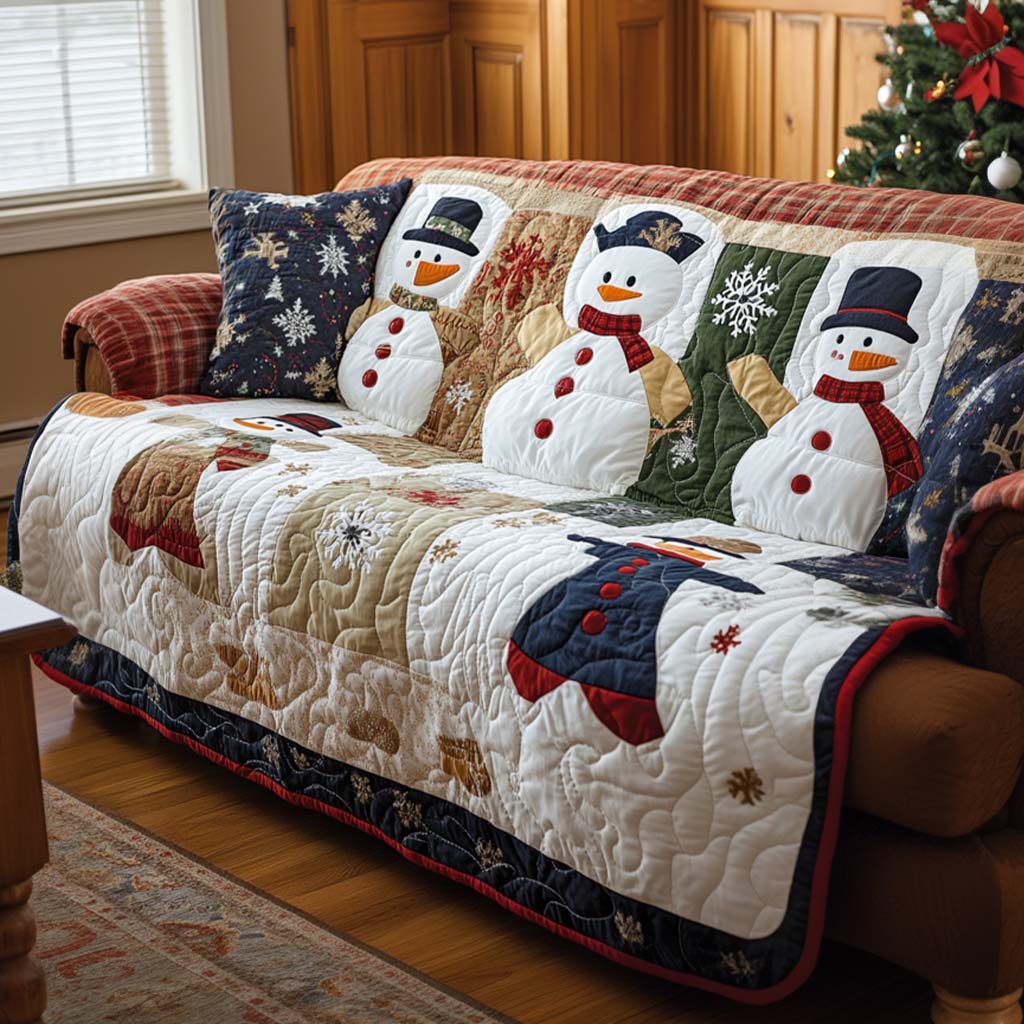 Frosty Family Quilted Sofa Cover Couch Slipcovers Christmas Gifts For Sister In Law