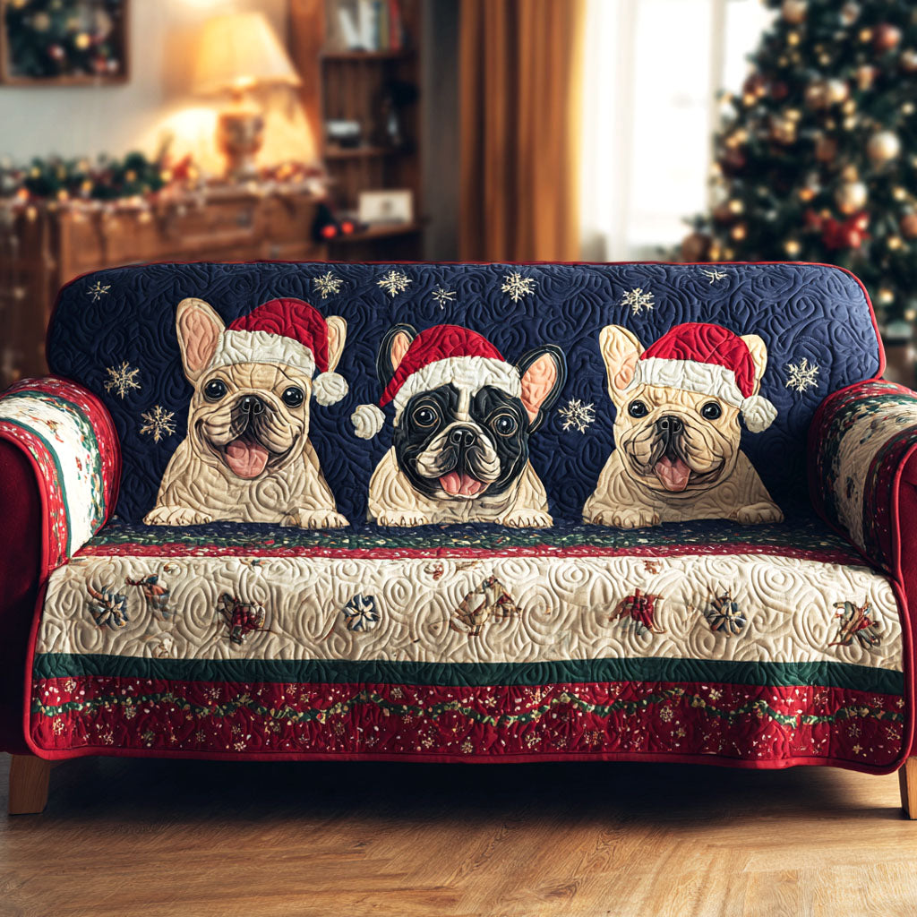 Frosty Frenchies Quilted Sofa Cover Sofa Furniture Slip Covers Gifts For Christmas For Mother In Law