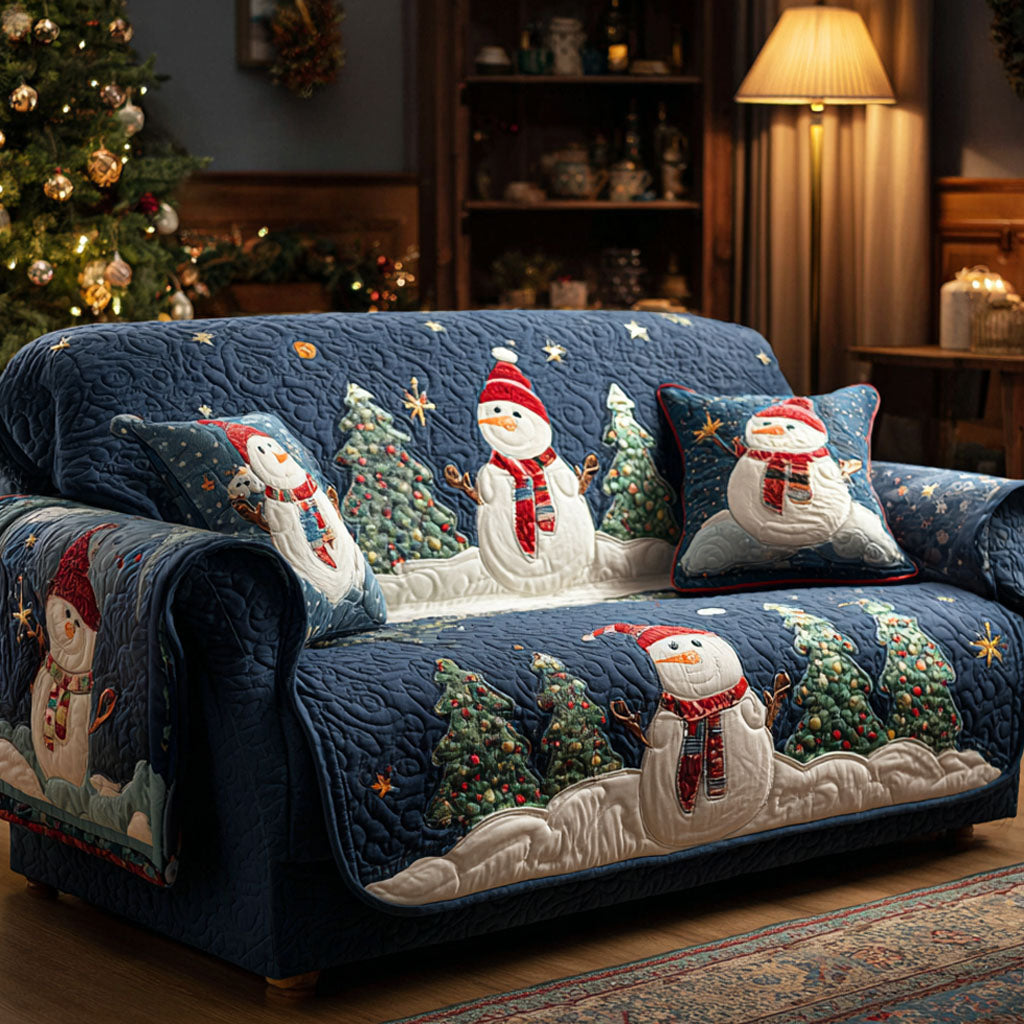 Frosty Friends Quilted Sofa Cover Furniture Covers For Sofas Christmas Gifts For Wife