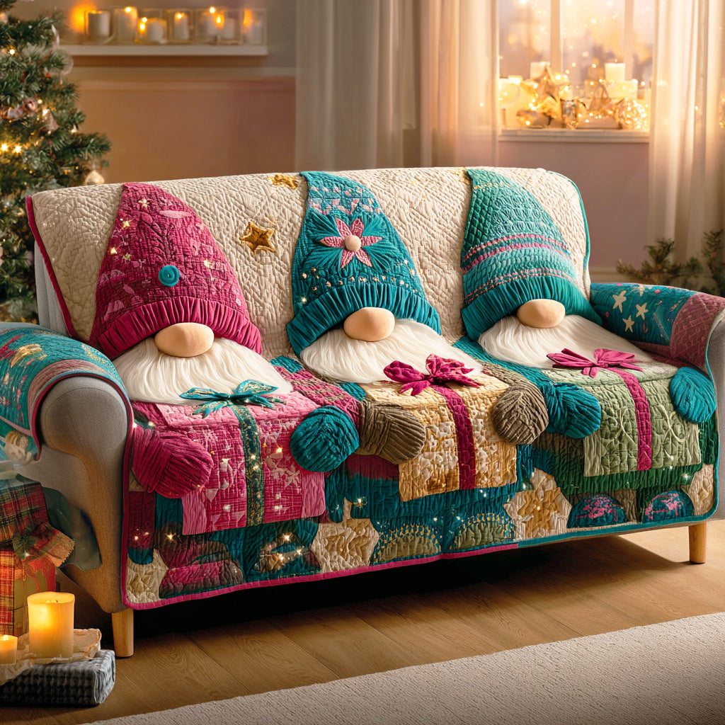 Frosty Gnome Valley Quilted Sofa Cover Christmas Sofa Cover Unique Gifts For Family