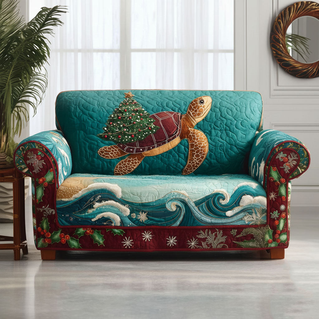 Frosty Turtle Waves Quilted Sofa Cover Christmas Couch Cover Gifts That Help Sea Turtles