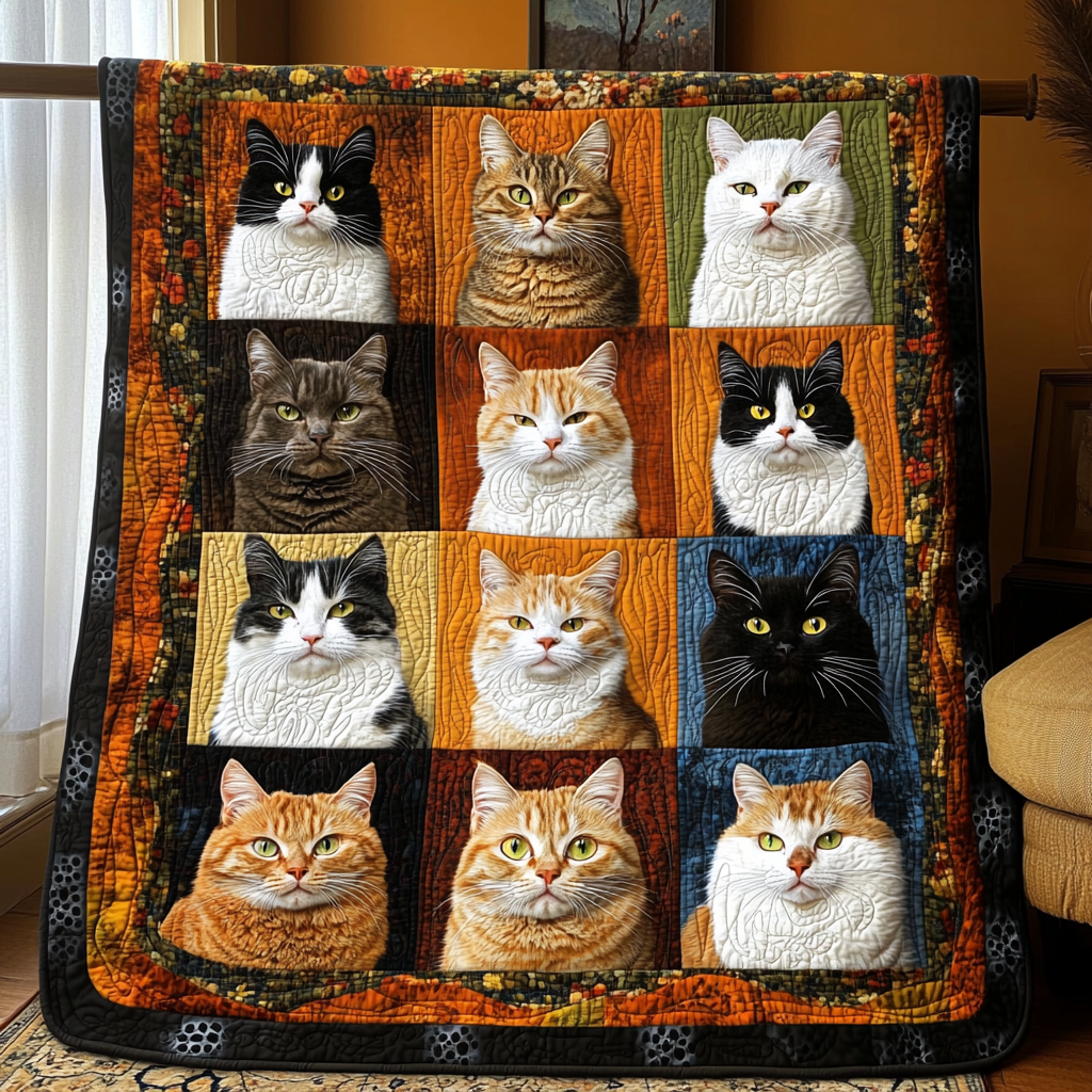 Funky Cat Quilted Blanket Bedroom Decorations Items For Cat Lovers