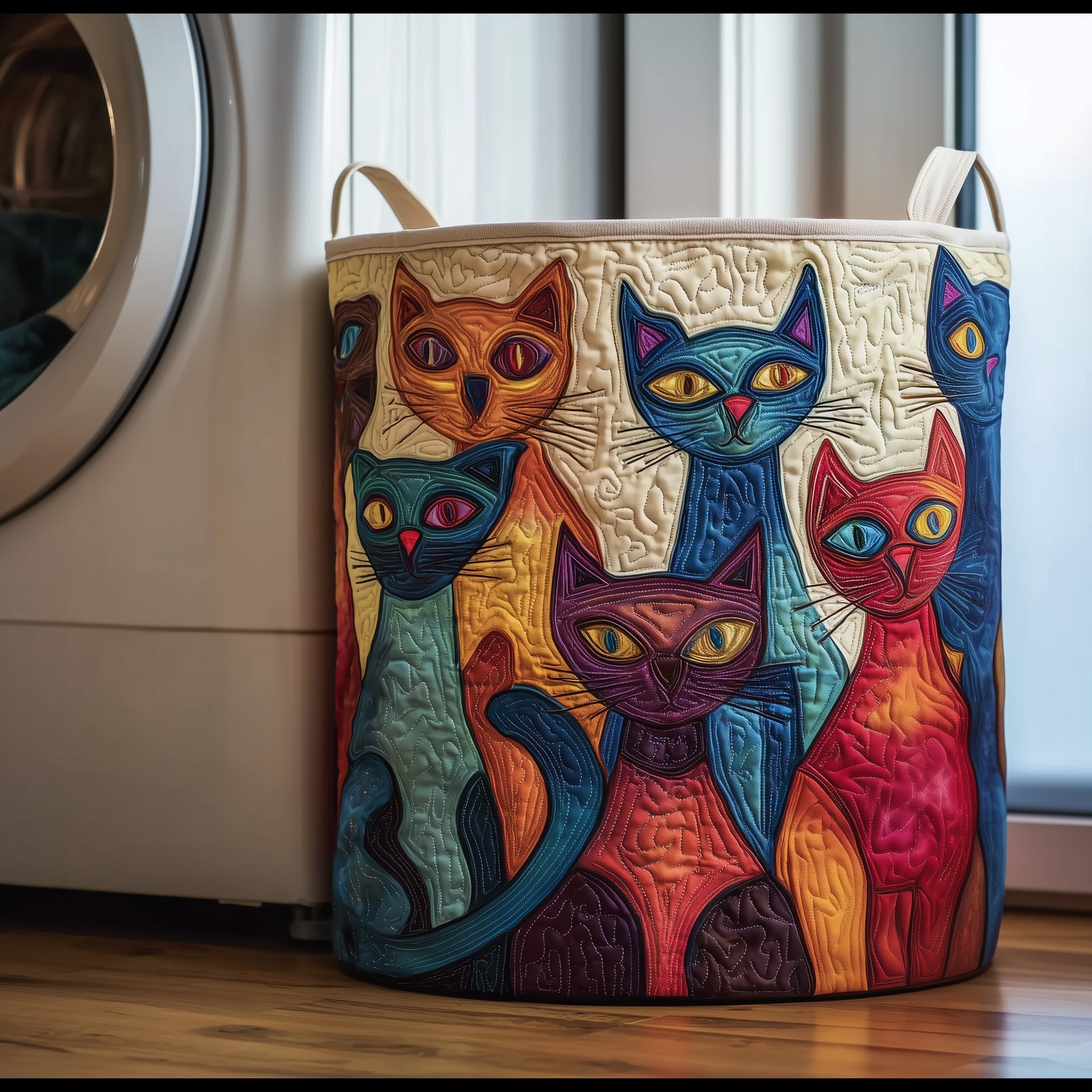 Funky Cat Quilted Laundry Basket Fabric Clothes Basket Storage Gift For Mom
