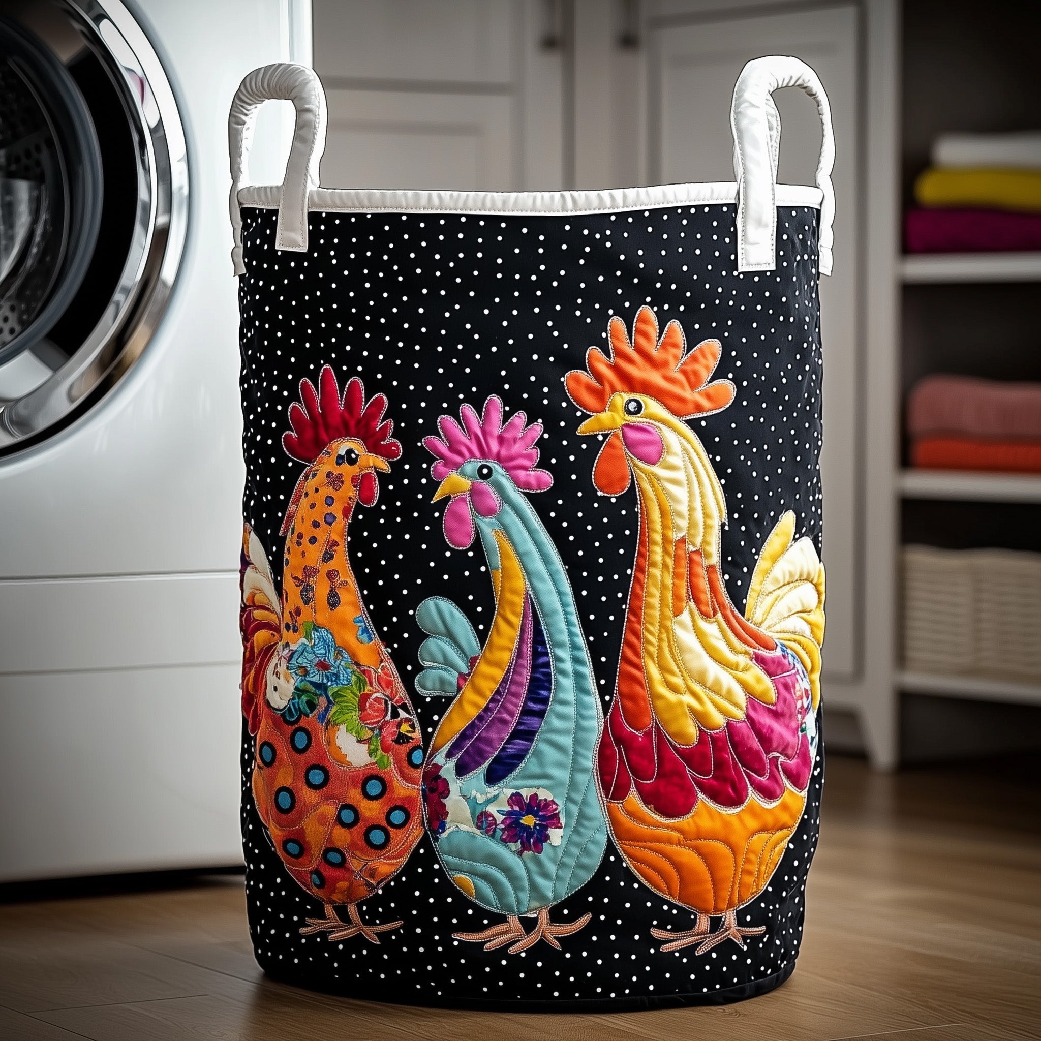Funky Chicken Quilted Laundry Basket Adorable Cute Present For Chickens Lovers