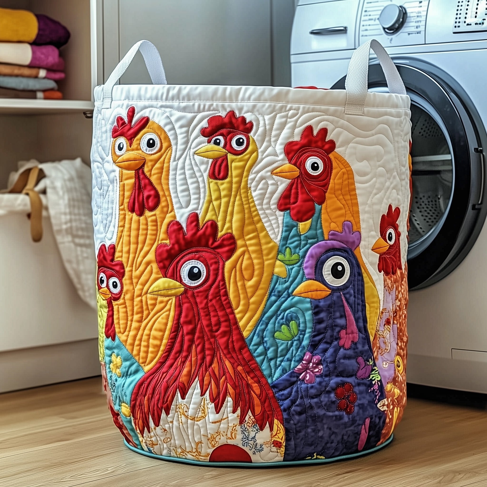 Funky Chicken Quilted Laundry Basket Beautiful Rooster Basket Gift For Hen Lovers
