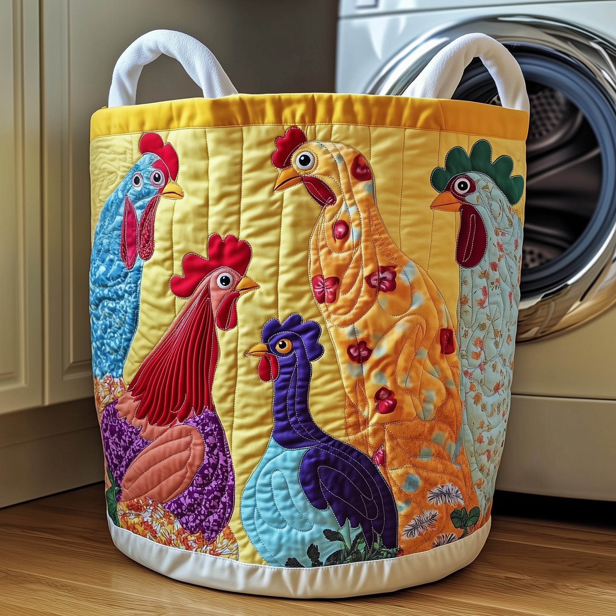 Funky Chicken Quilted Laundry Basket Beautiful Rooster Basket Gift For Her