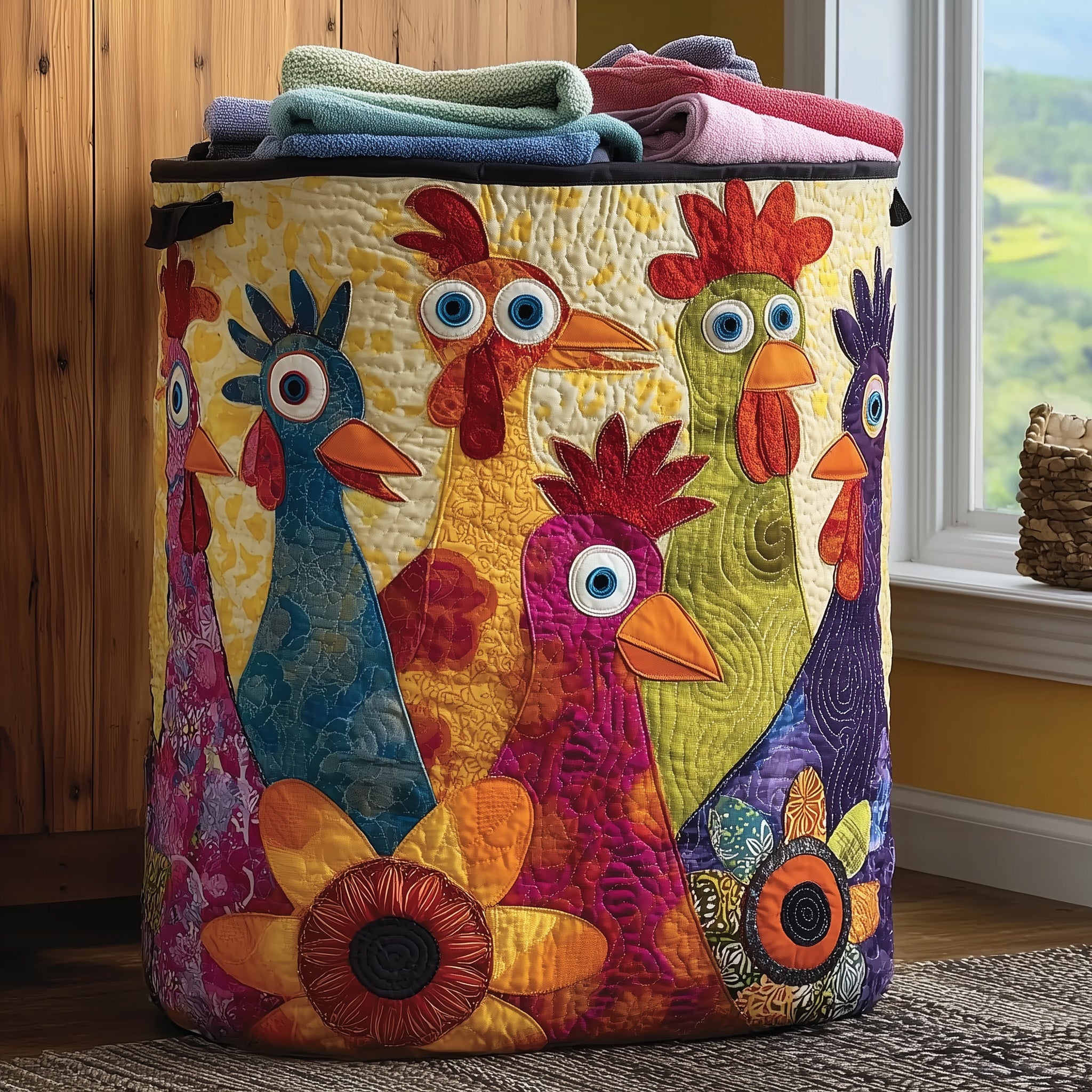 Funky Chicken Quilted Laundry Basket Beautiful Rooster Basket Present For Fans