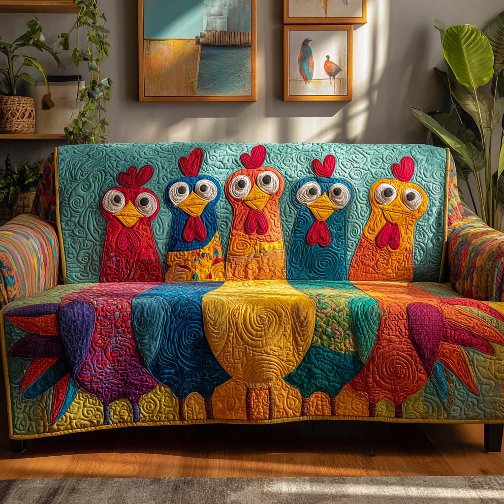 Funky Feather Squad Quilted Sofa Cover Couch Protector Best Gifts For Chicken Lovers