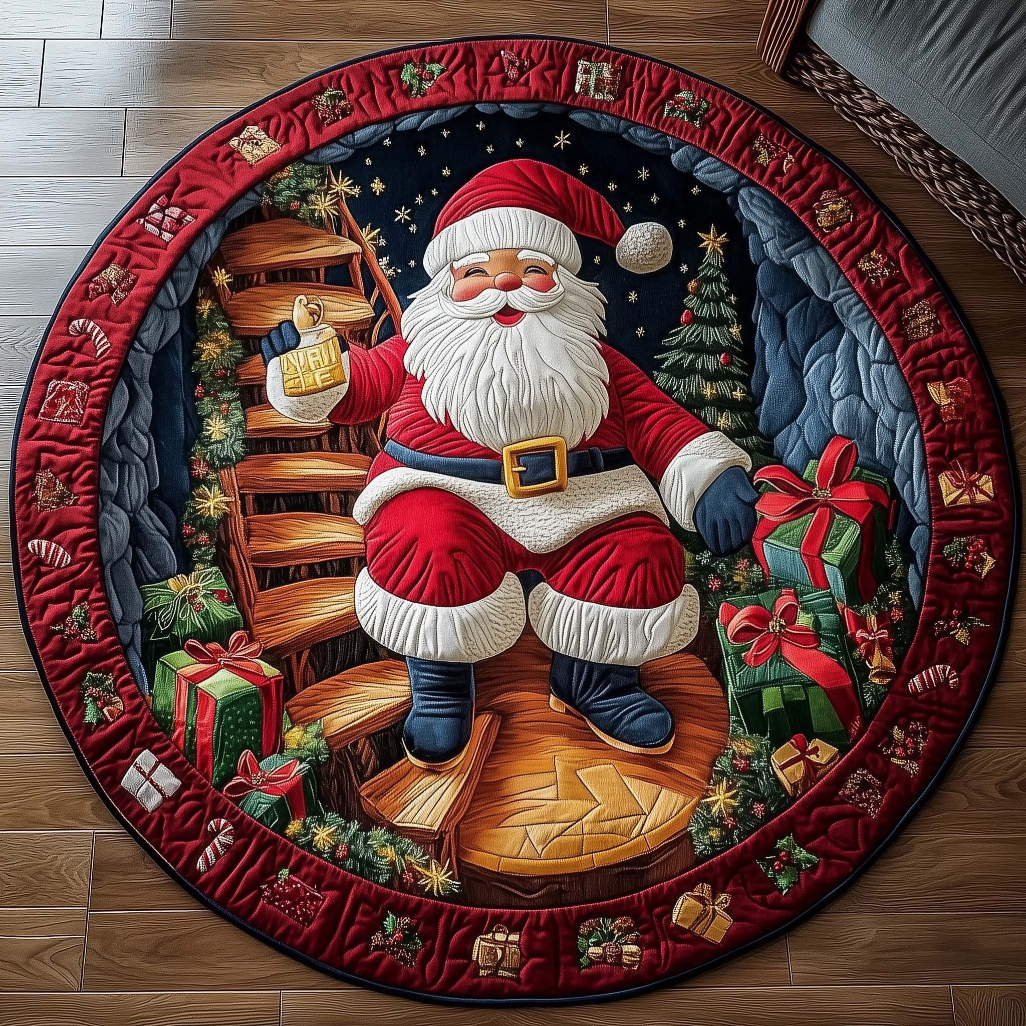 Funky Santa Christmas Quilted Round Mat Decorations Circle Mat Christmas Gift Ideas 2025